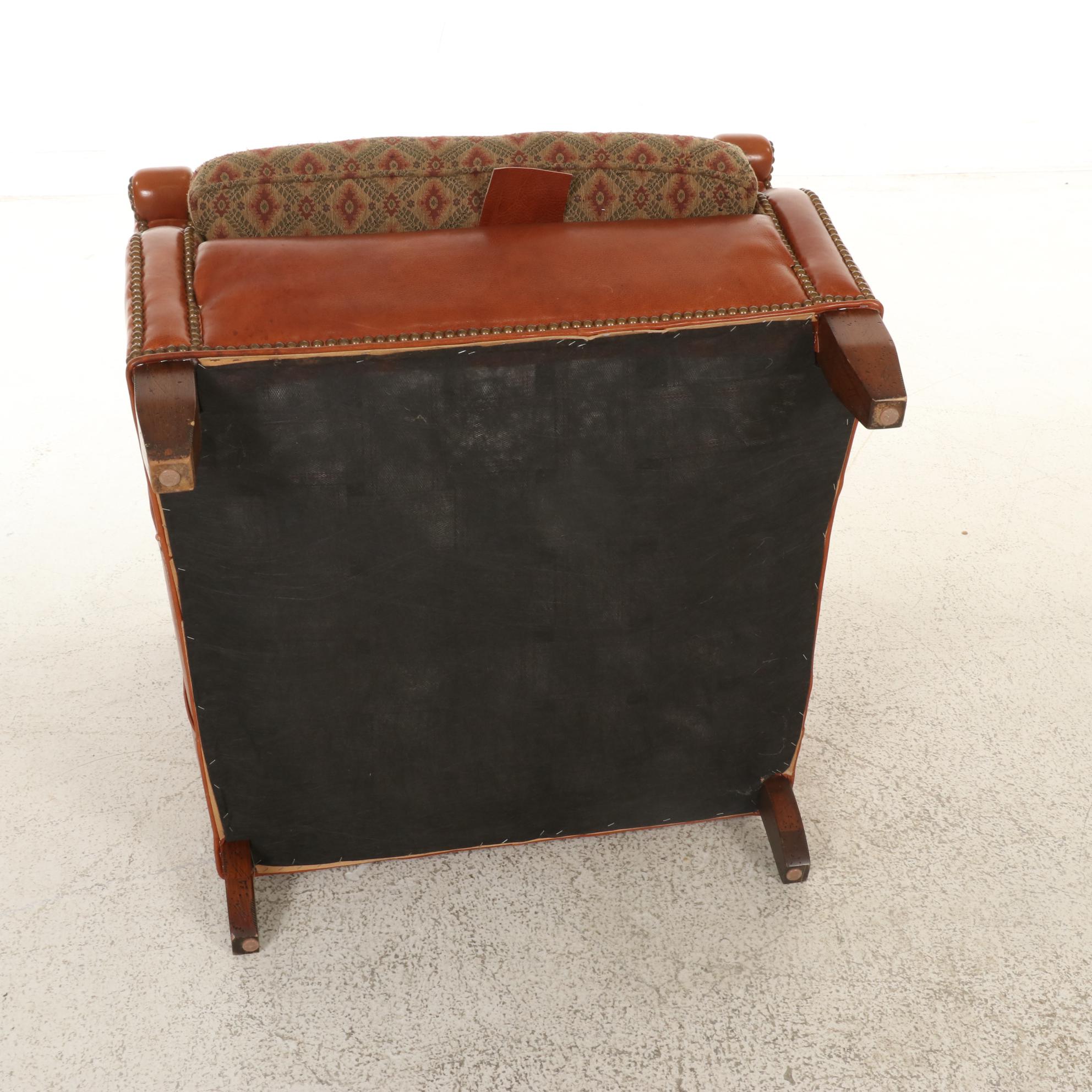 Sherrill Furniture Leather, Upholstered and Brass-Tacked Club Chair