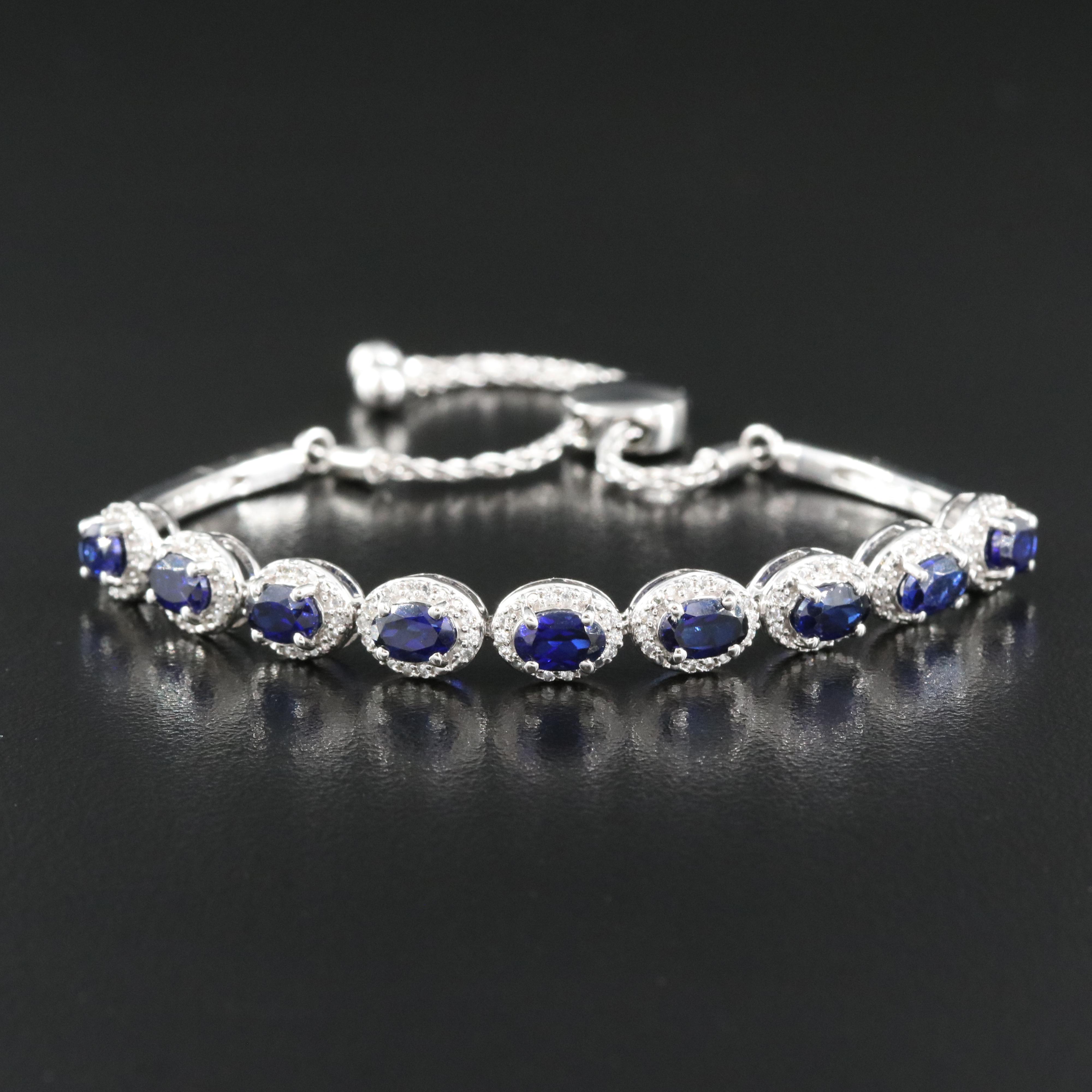 Sterling Blue and White Sapphire Bolo Bracelet