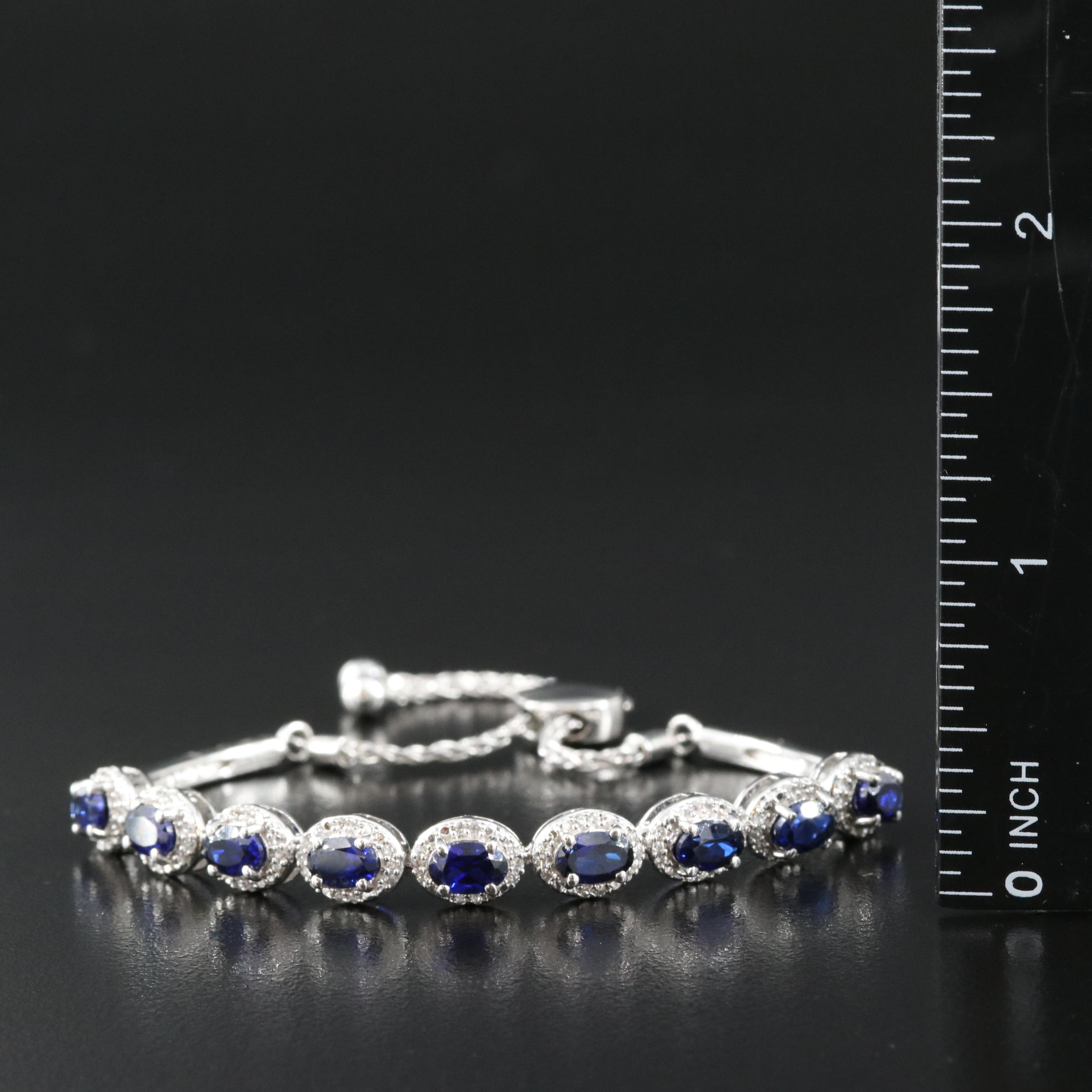 Sterling Blue and White Sapphire Bolo Bracelet