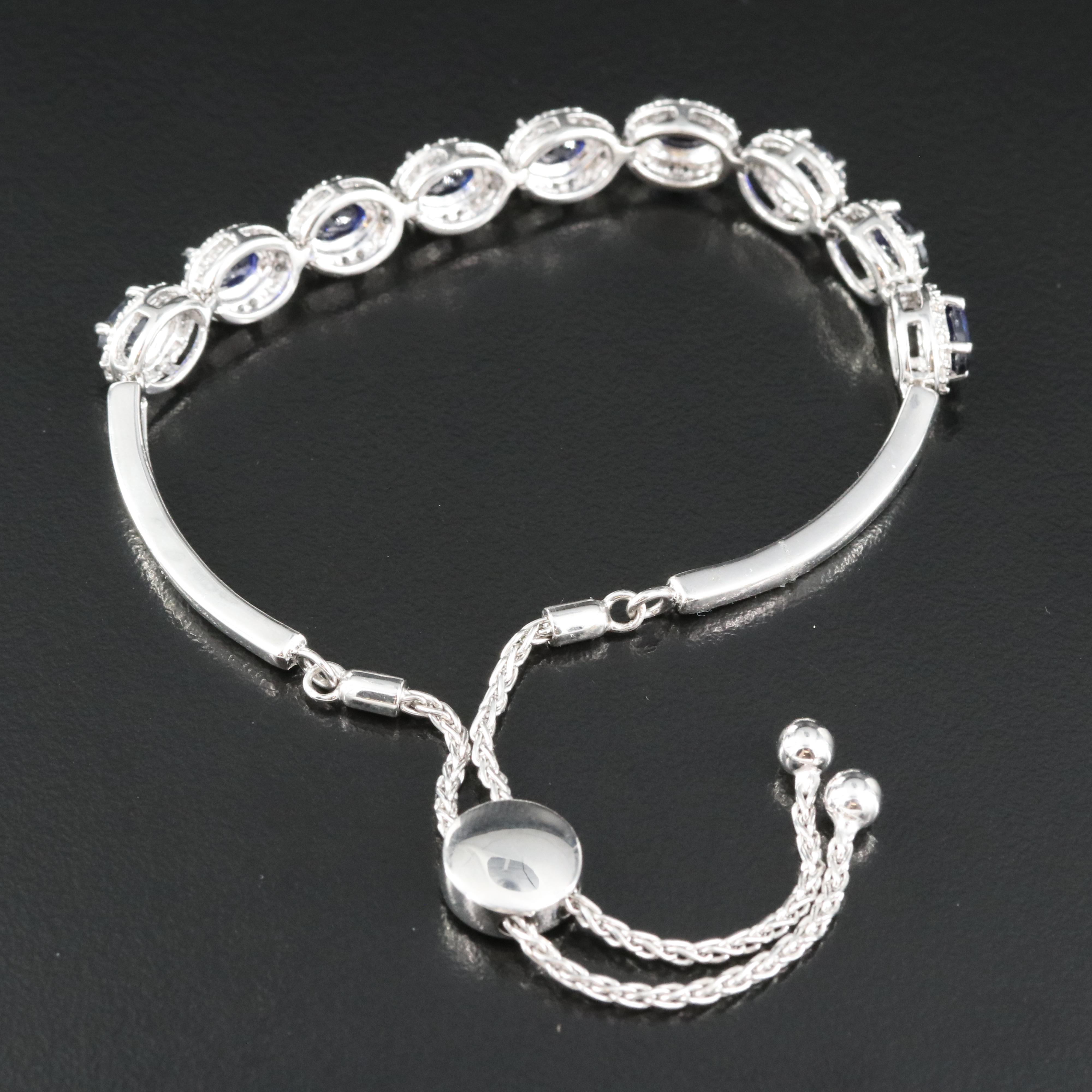 Sterling Blue and White Sapphire Bolo Bracelet
