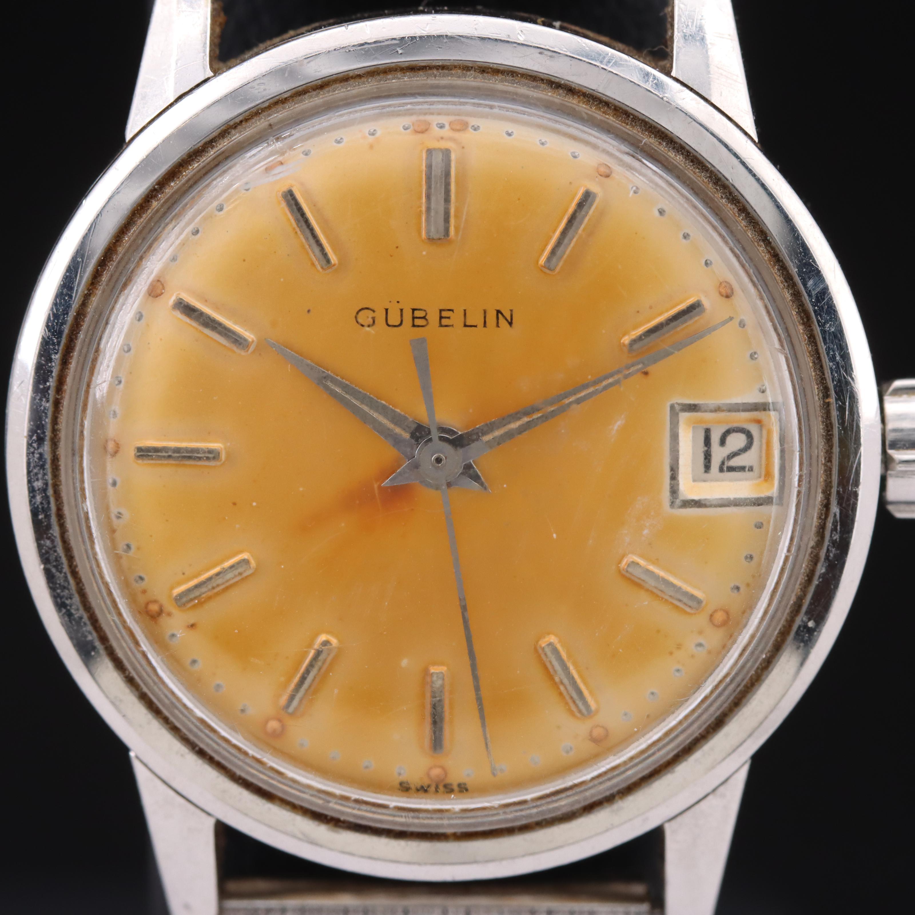 Vintage Gubelin Matic Date Stainless Steel Watch
