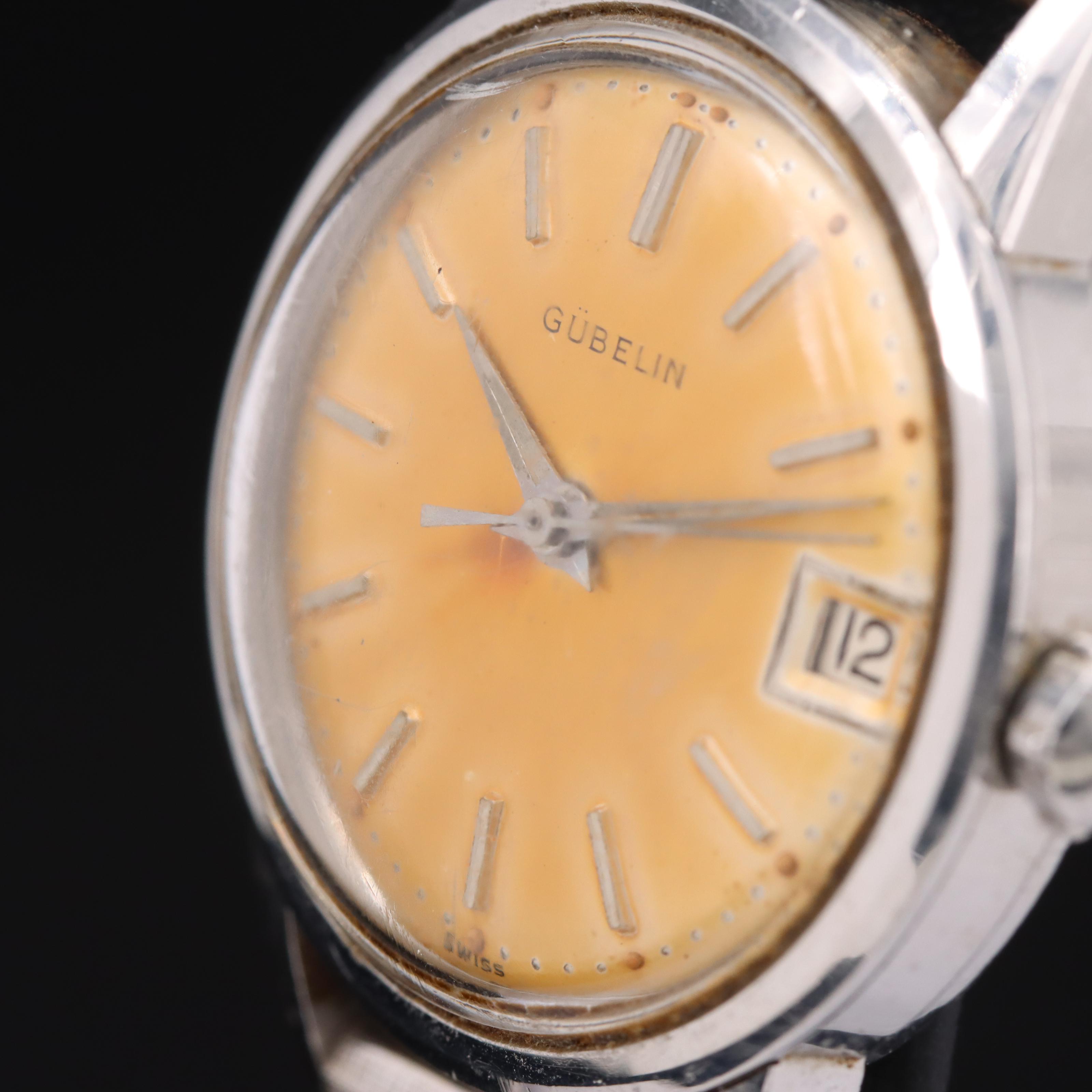 Vintage Gubelin Matic Date Stainless Steel Watch