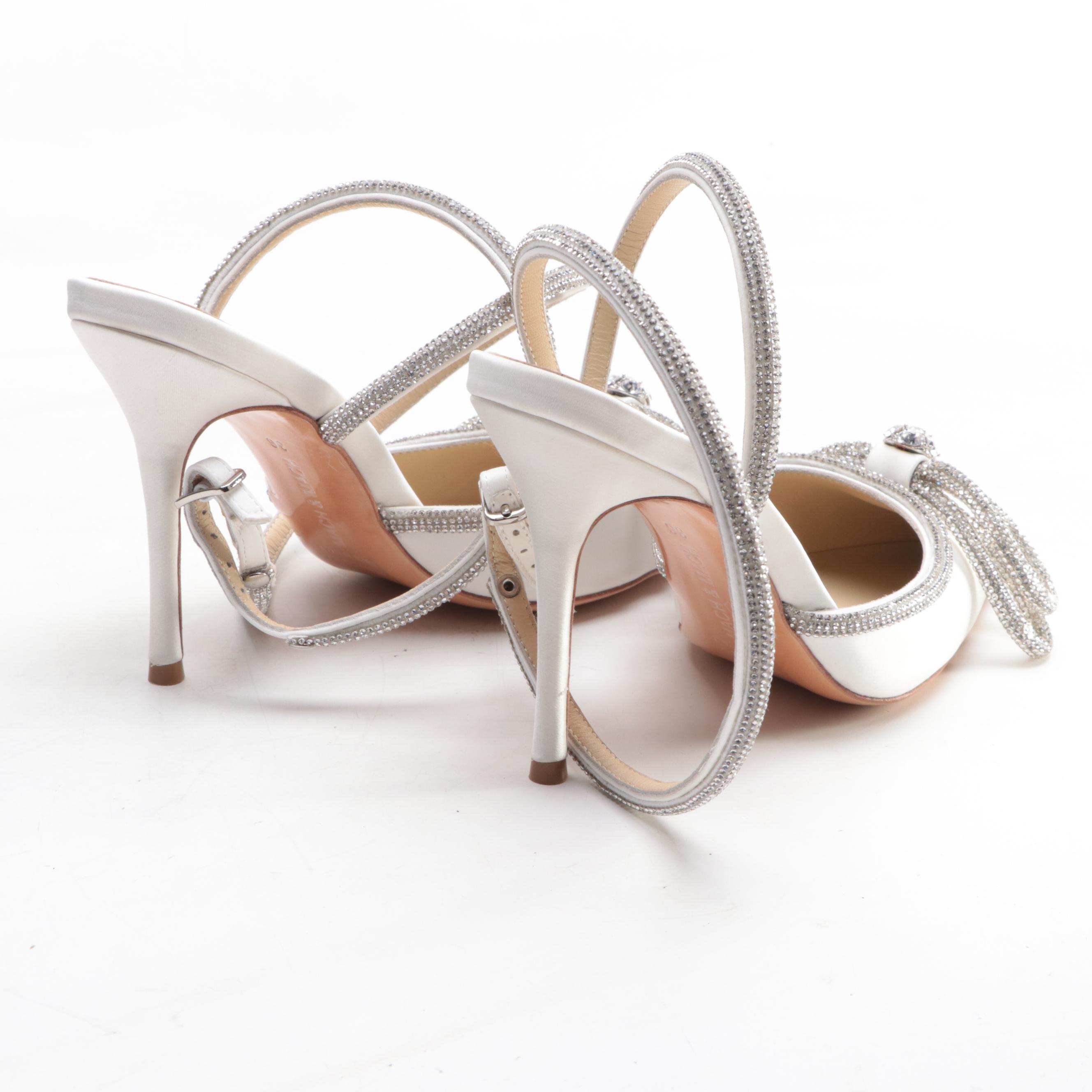 Mach & Mach Double Crystal Bow Pointed Toe Satin Pumps
