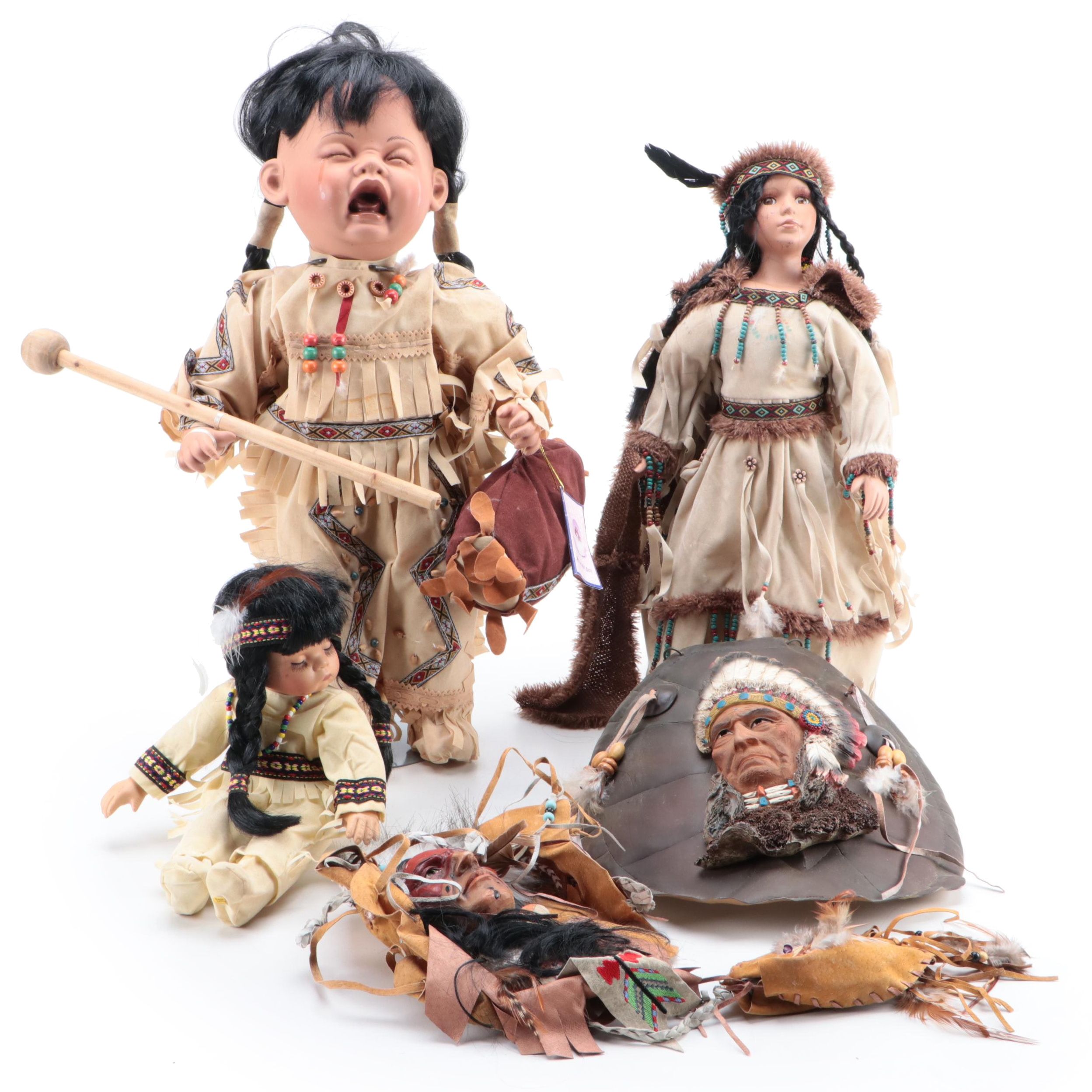 Native American Porcelain Dolls, Wall Plaques