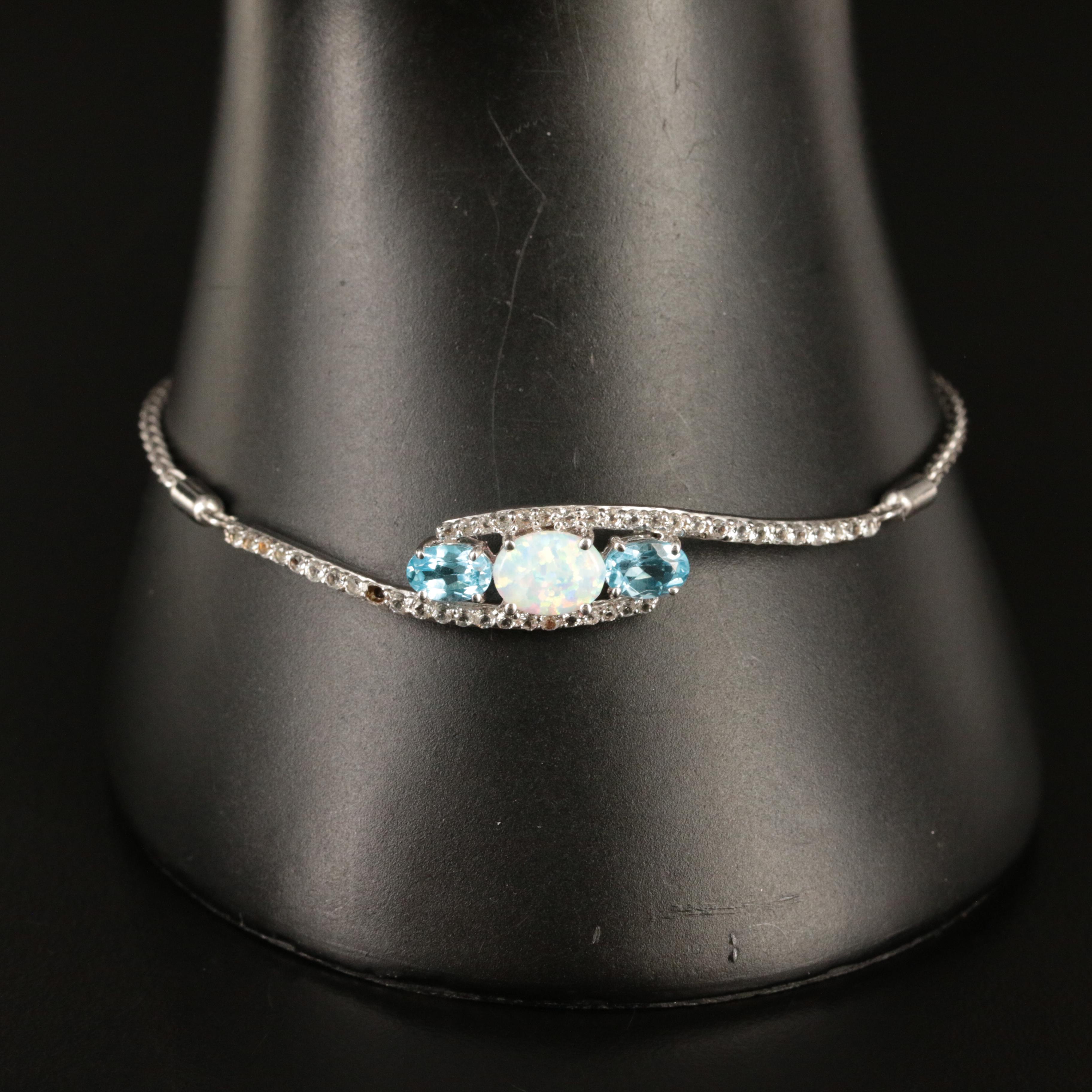 Sterling Opal, Topaz and Sapphire Bolo Bracelet