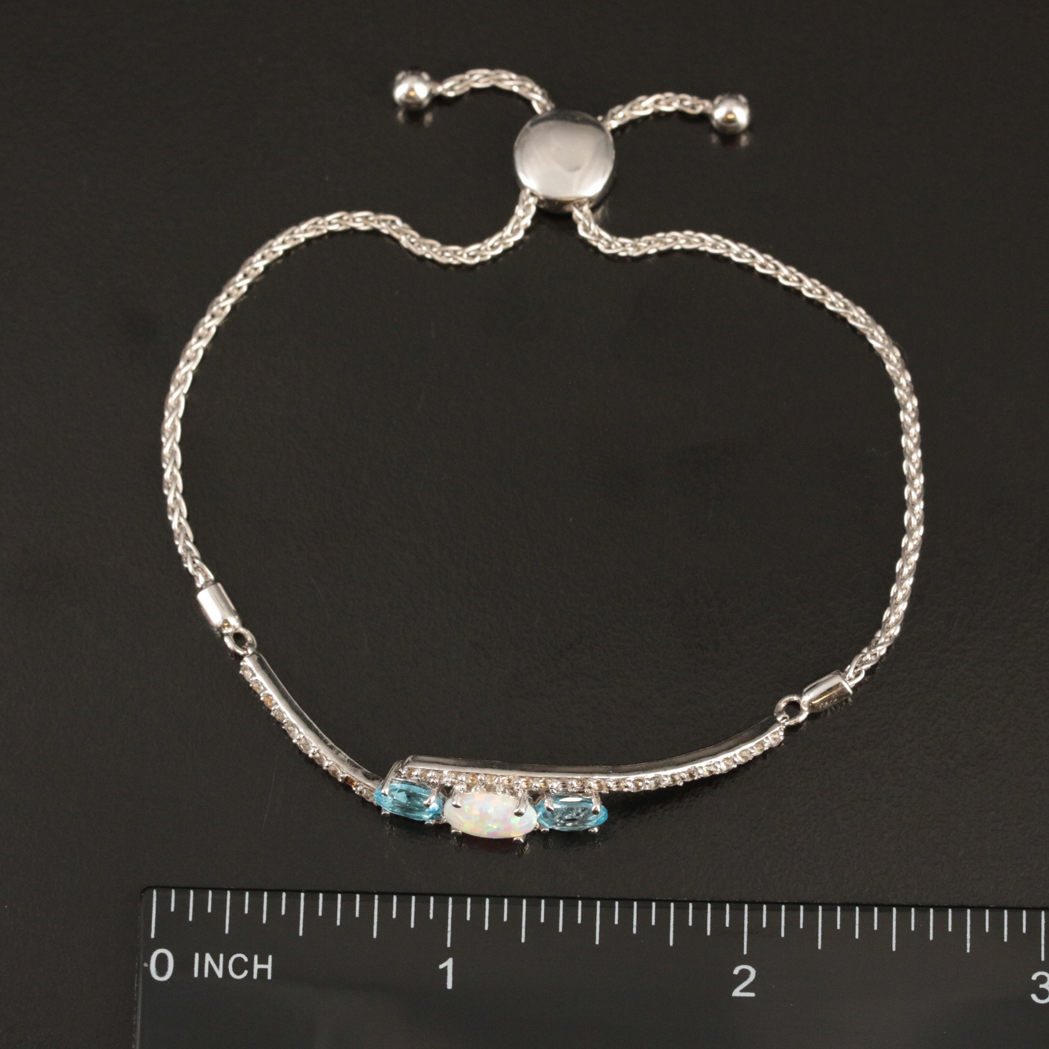 Sterling Opal, Topaz and Sapphire Bolo Bracelet