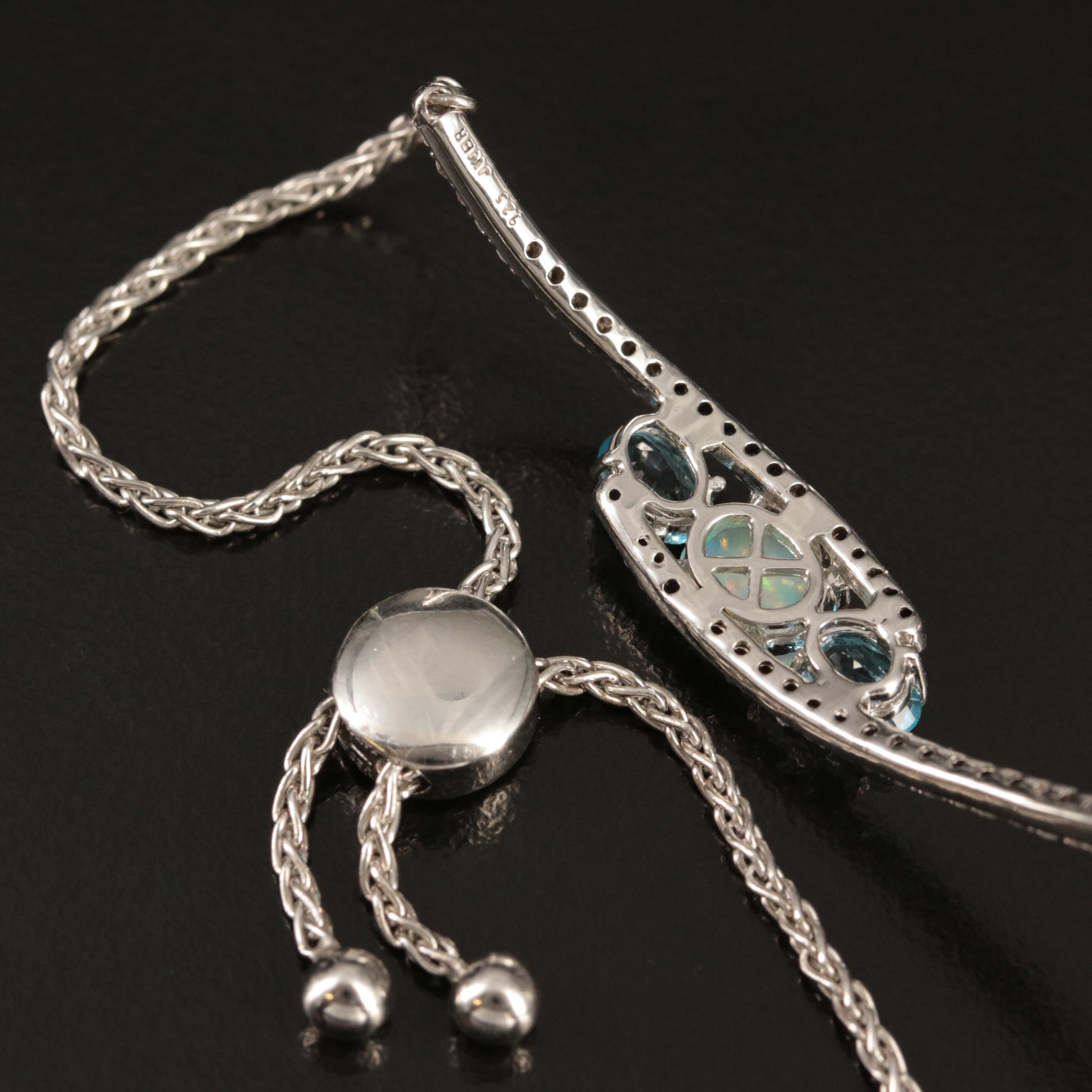 Sterling Opal, Topaz and Sapphire Bolo Bracelet