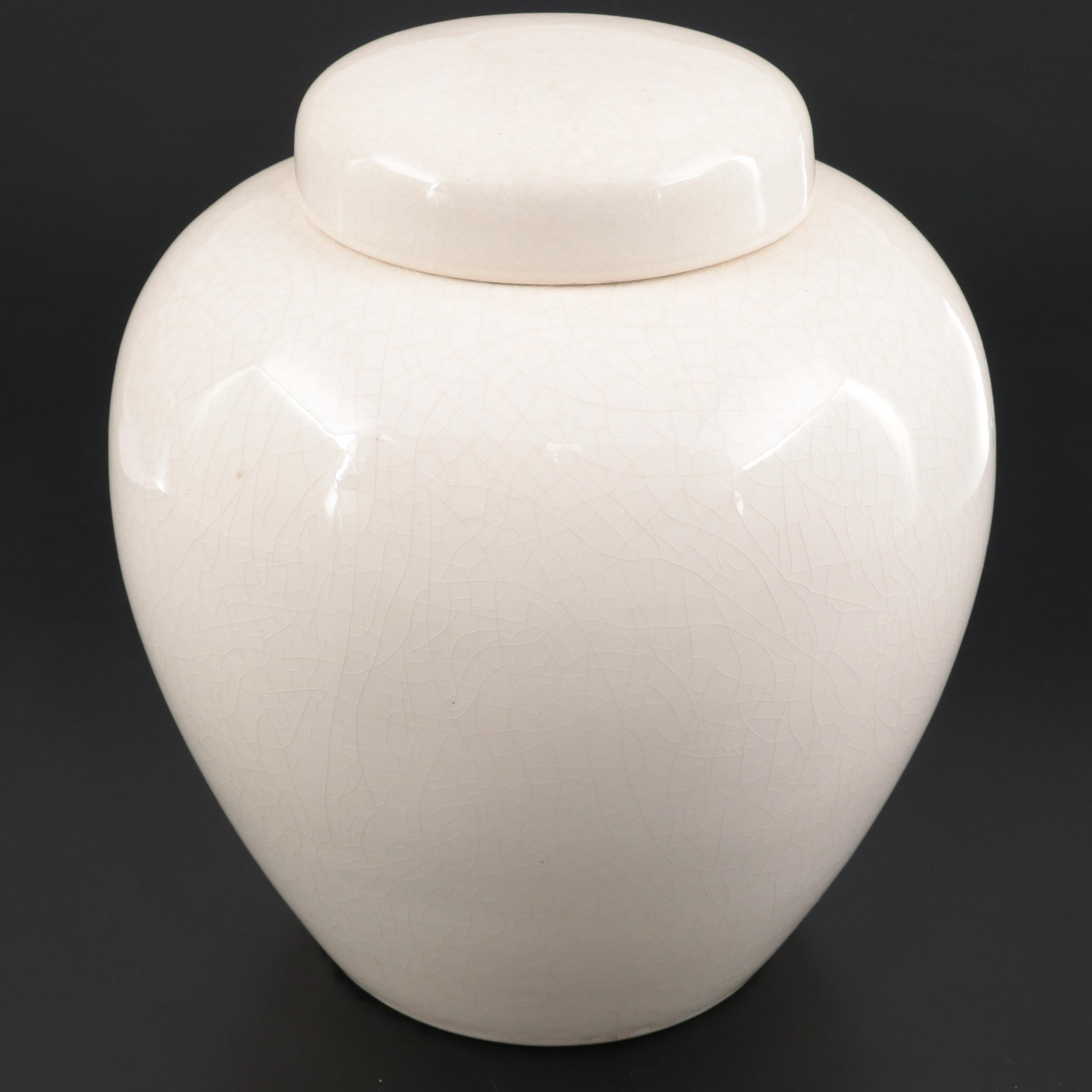 USA Pottery Transfer-Decorated Birds and Camellias Earthenware Ginger Jar