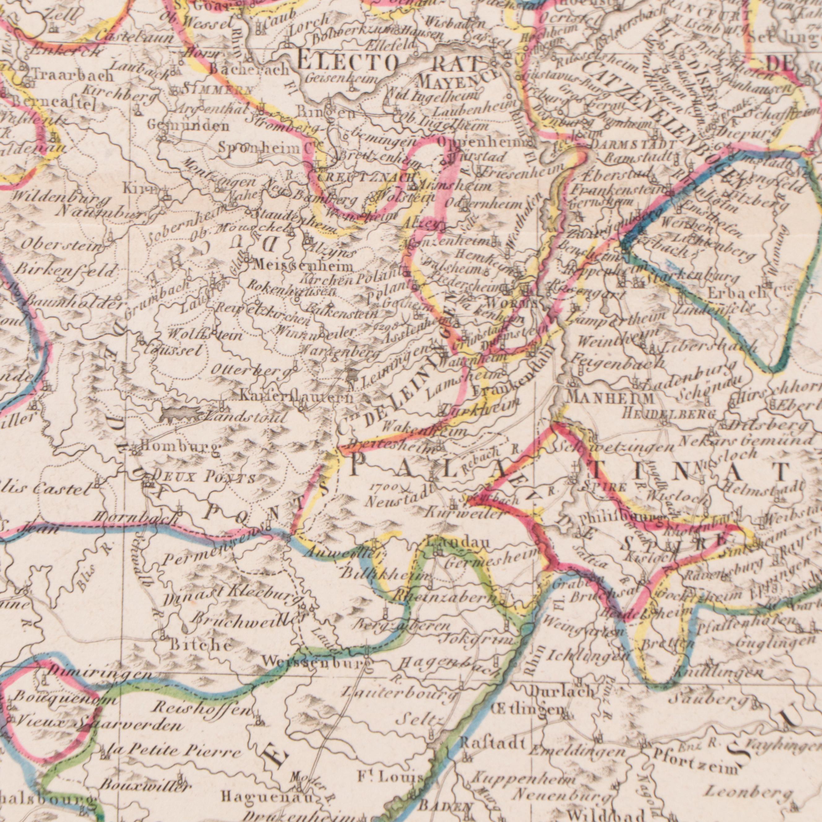 Rigobert Bonne Hand-Colored Map "Cercle du Haut Rhin," 1790