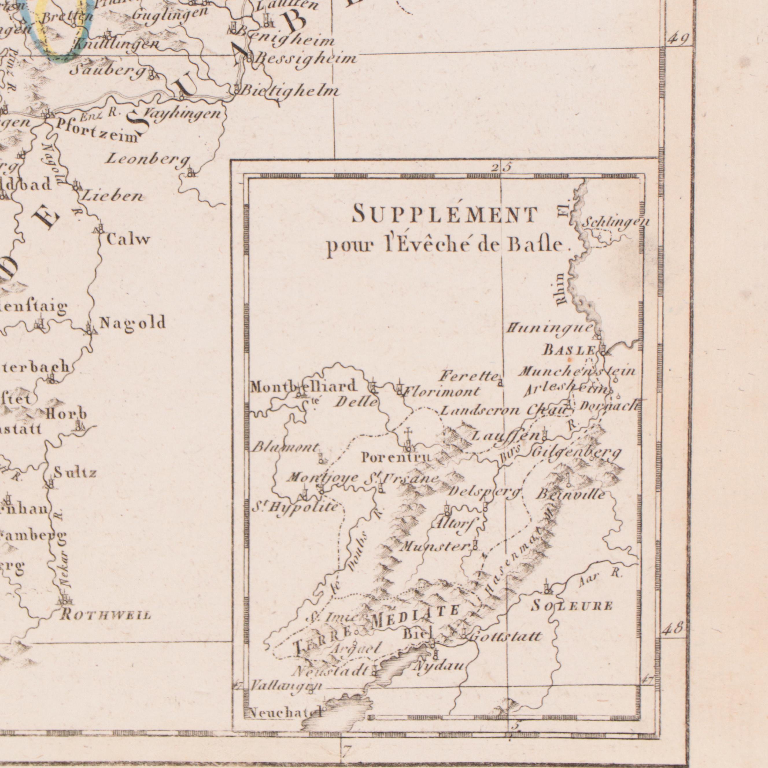 Rigobert Bonne Hand-Colored Map "Cercle du Haut Rhin," 1790