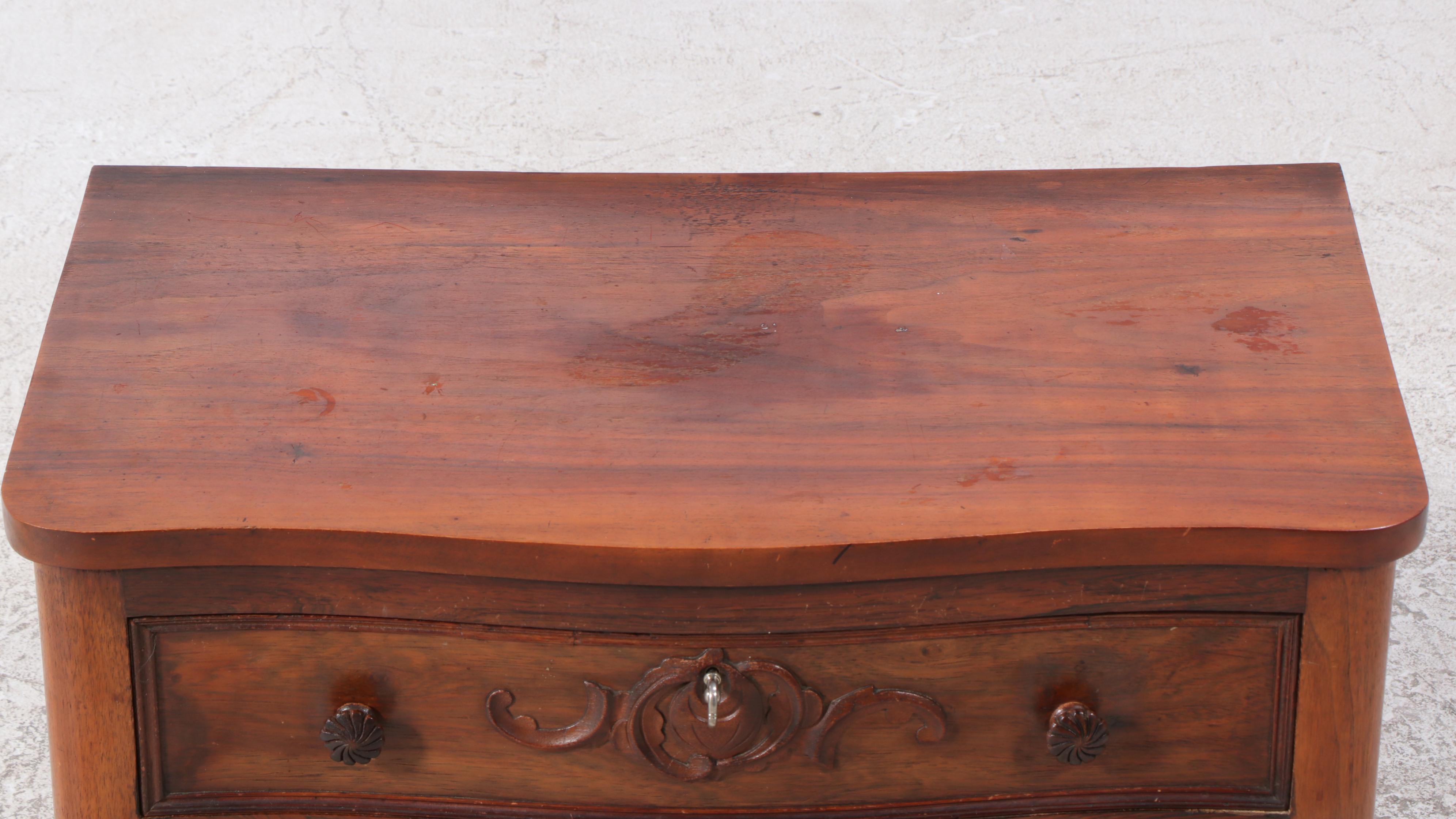 American Rococo Revival Walnut Three-Drawer Serpentine Bedside Chest