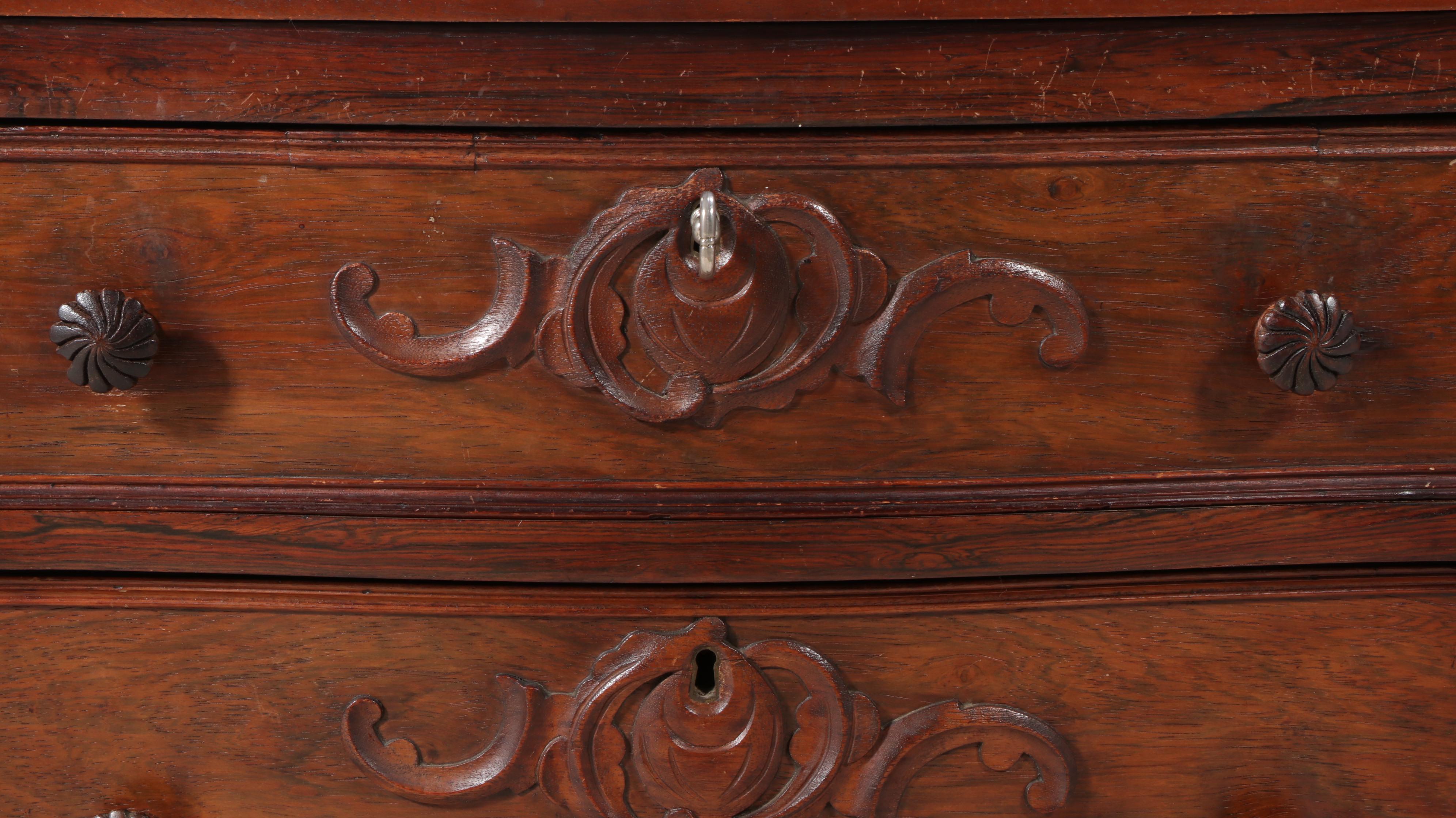 American Rococo Revival Walnut Three-Drawer Serpentine Bedside Chest