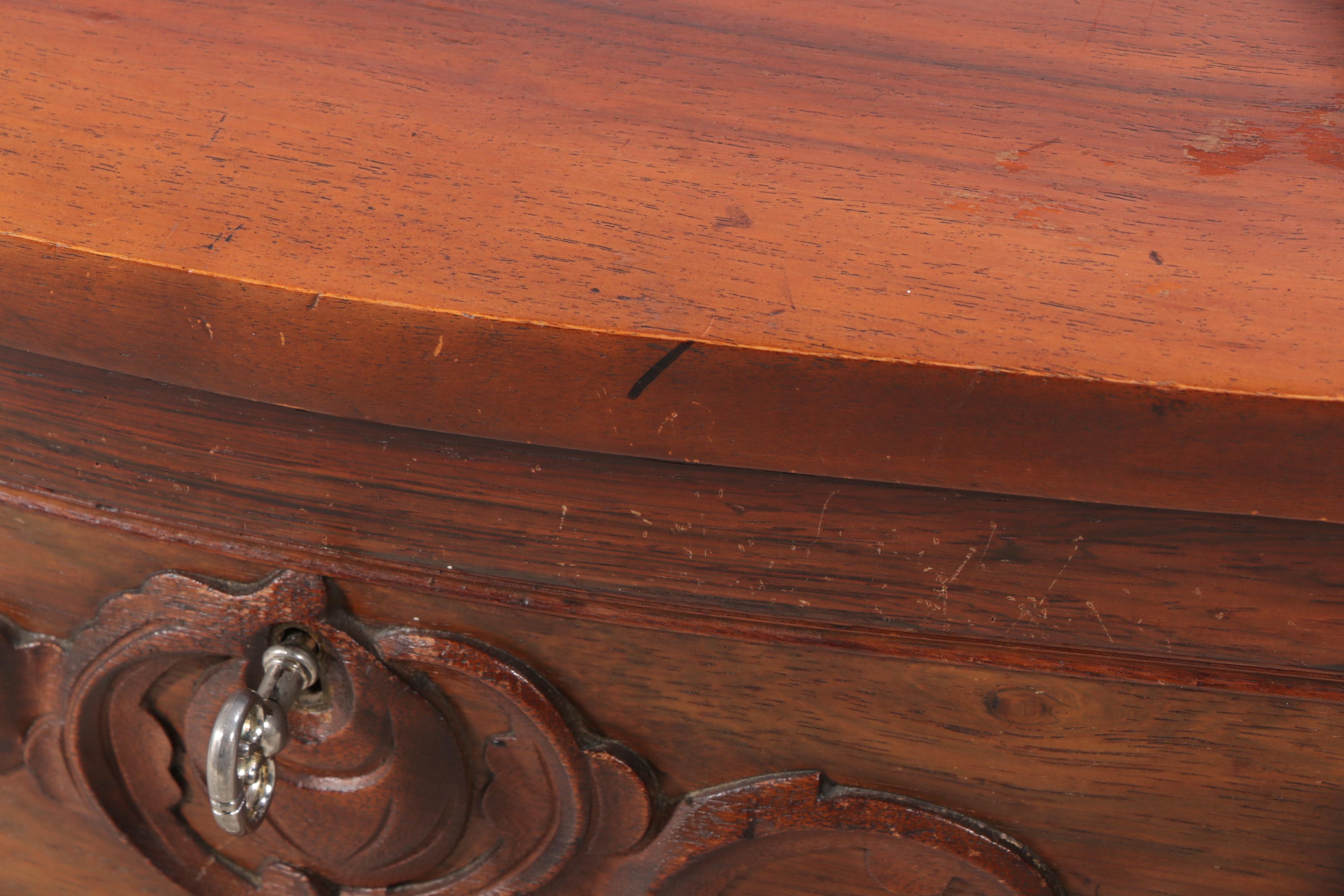 American Rococo Revival Walnut Three-Drawer Serpentine Bedside Chest