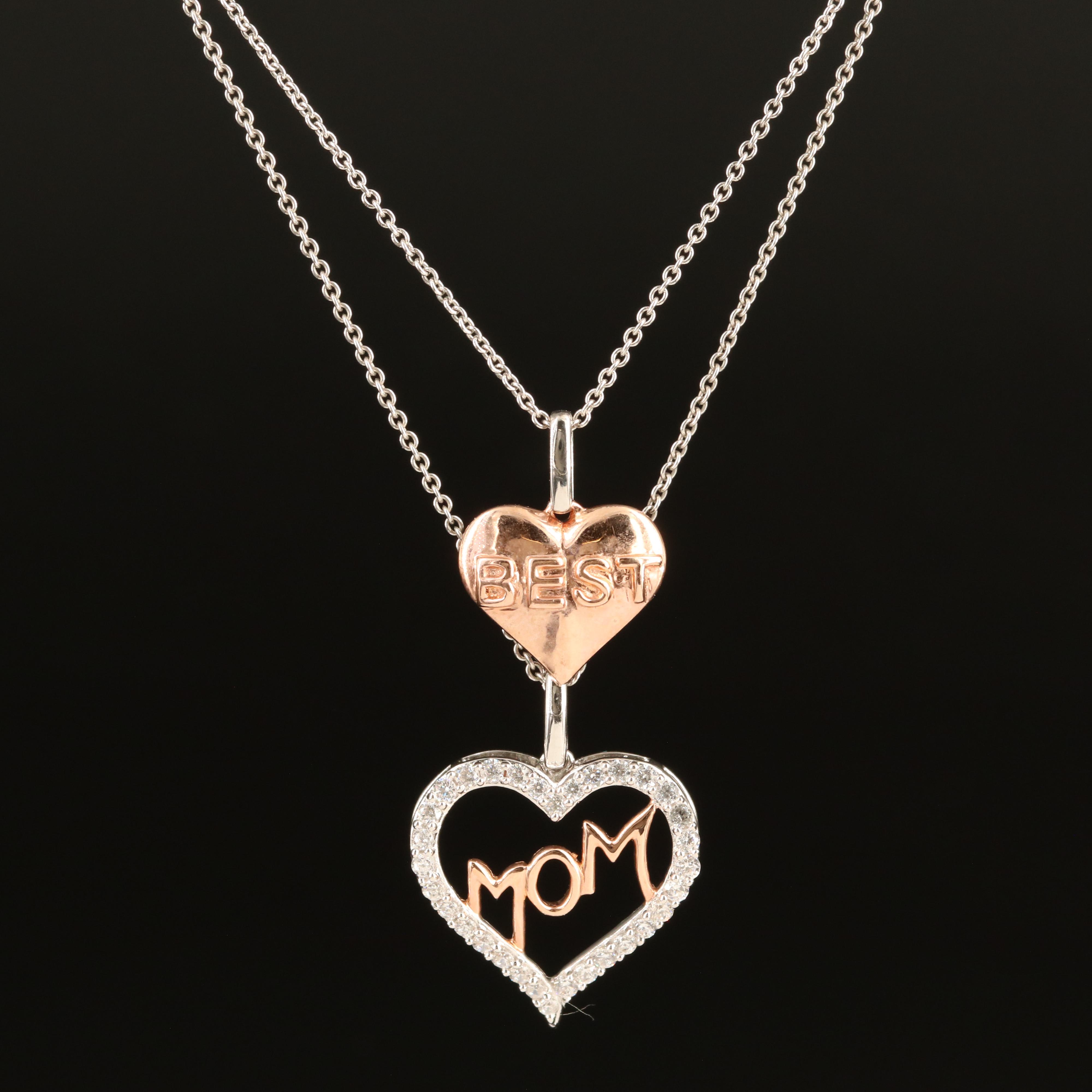 Sterling Cubic Zirconia "Best Mom" Double Heart Necklace