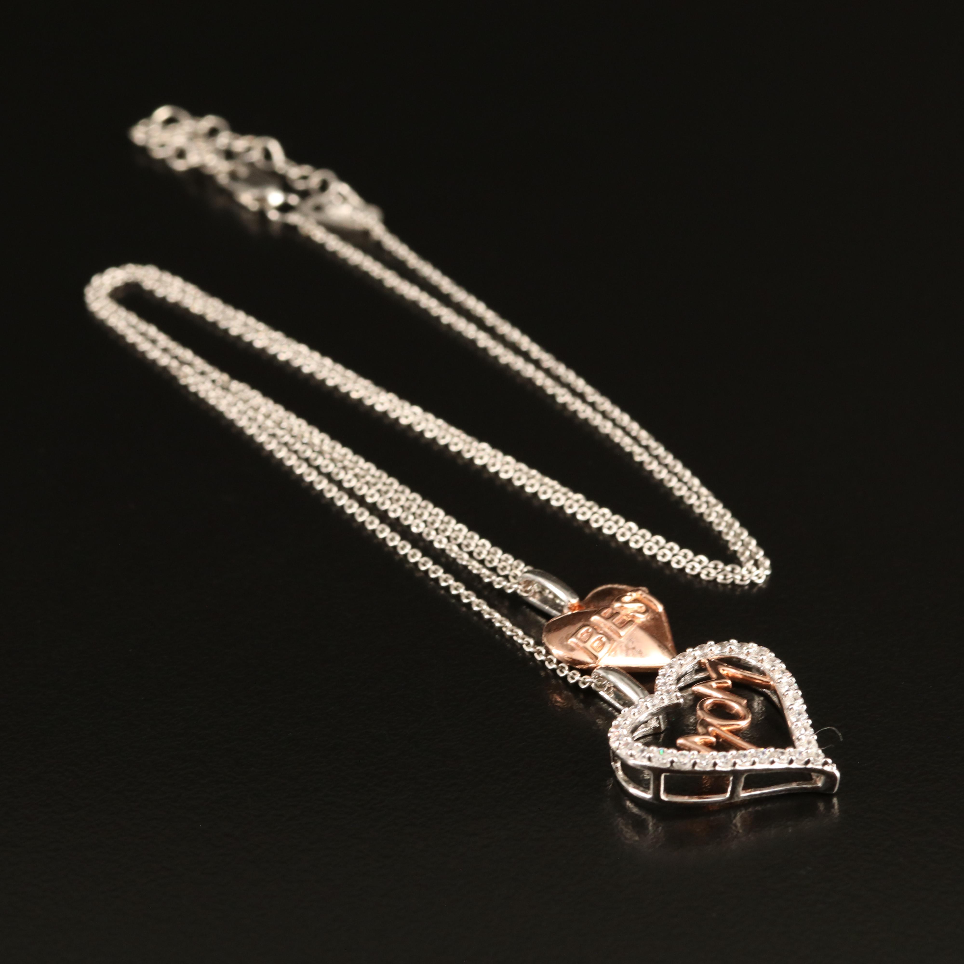 Sterling Cubic Zirconia "Best Mom" Double Heart Necklace