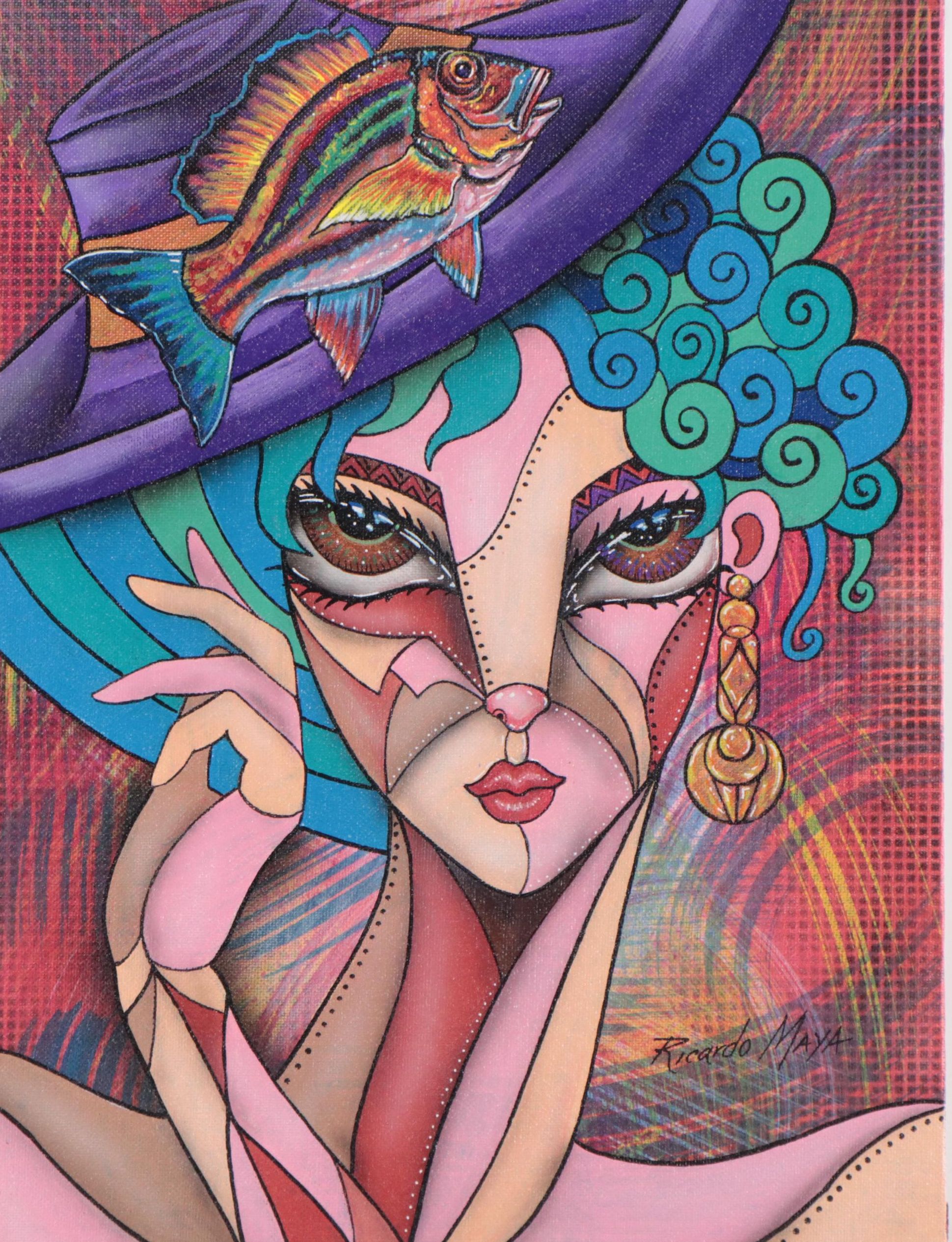 Ricardo Maya Acrylic Portrait, 21st Century