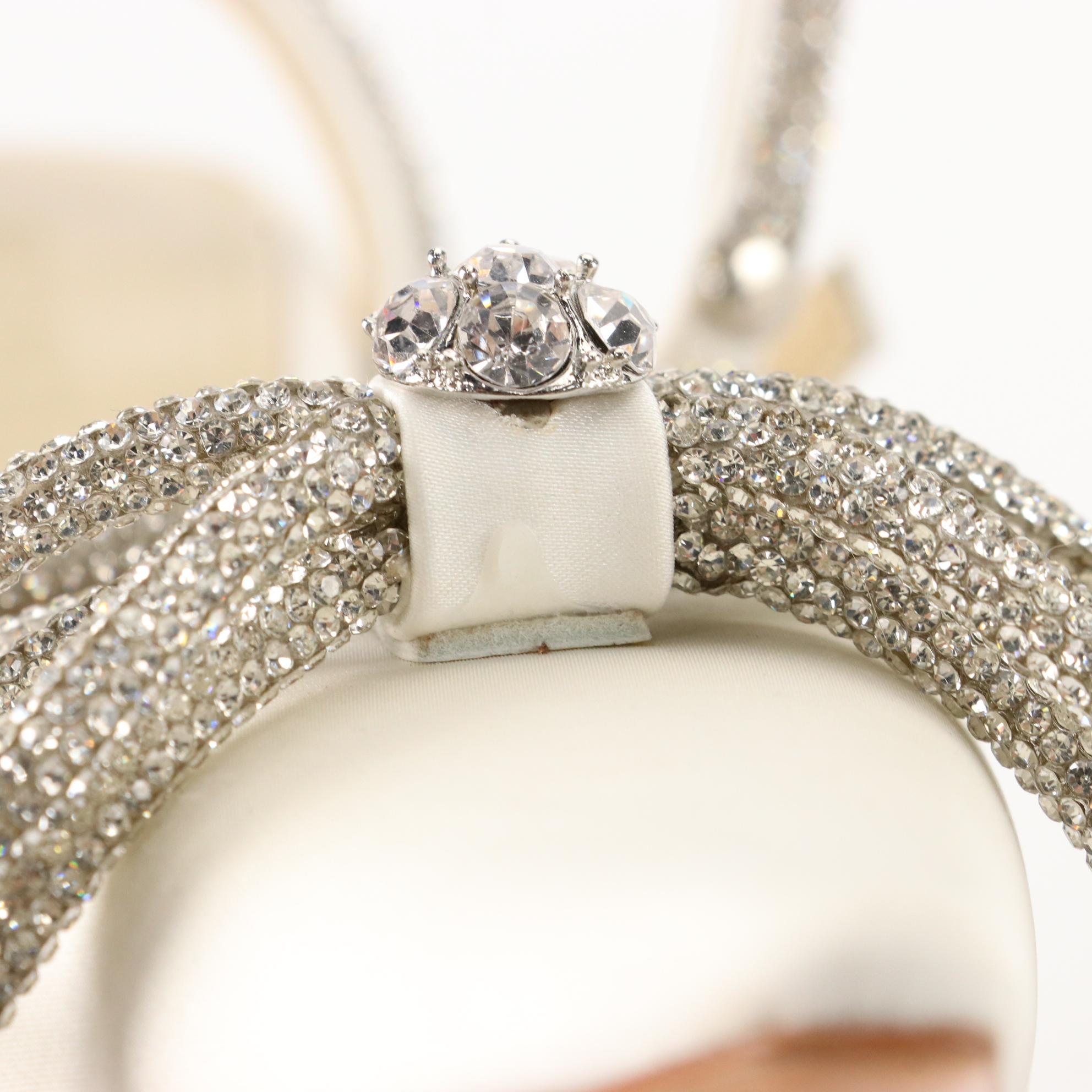 Mach & Mach Double Crystal Bow Pointed Toe Satin Pumps