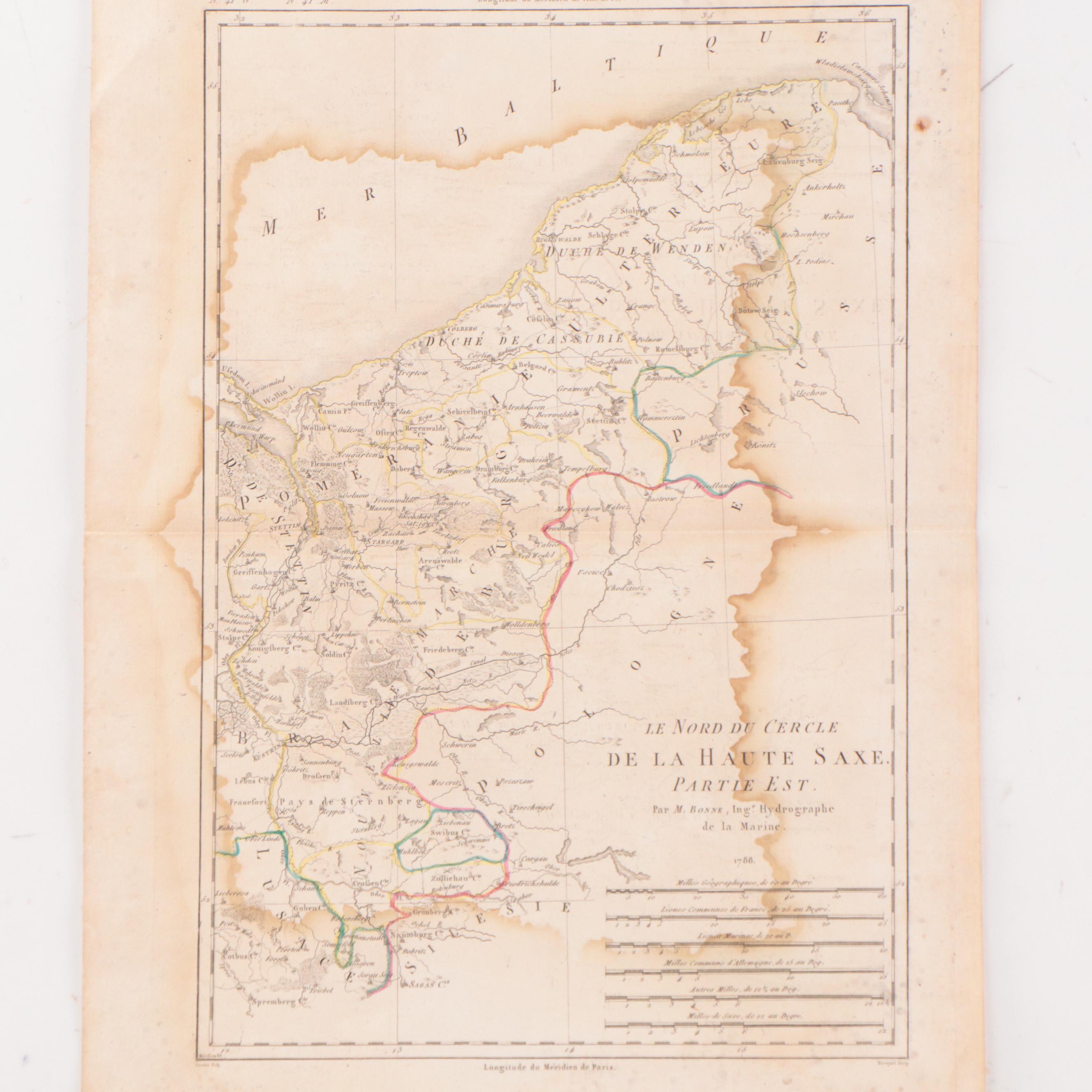 Rigobert Bonne Hand-Colored Map "Le Nord du Cercle de la Haute Saxe. Partie Est"