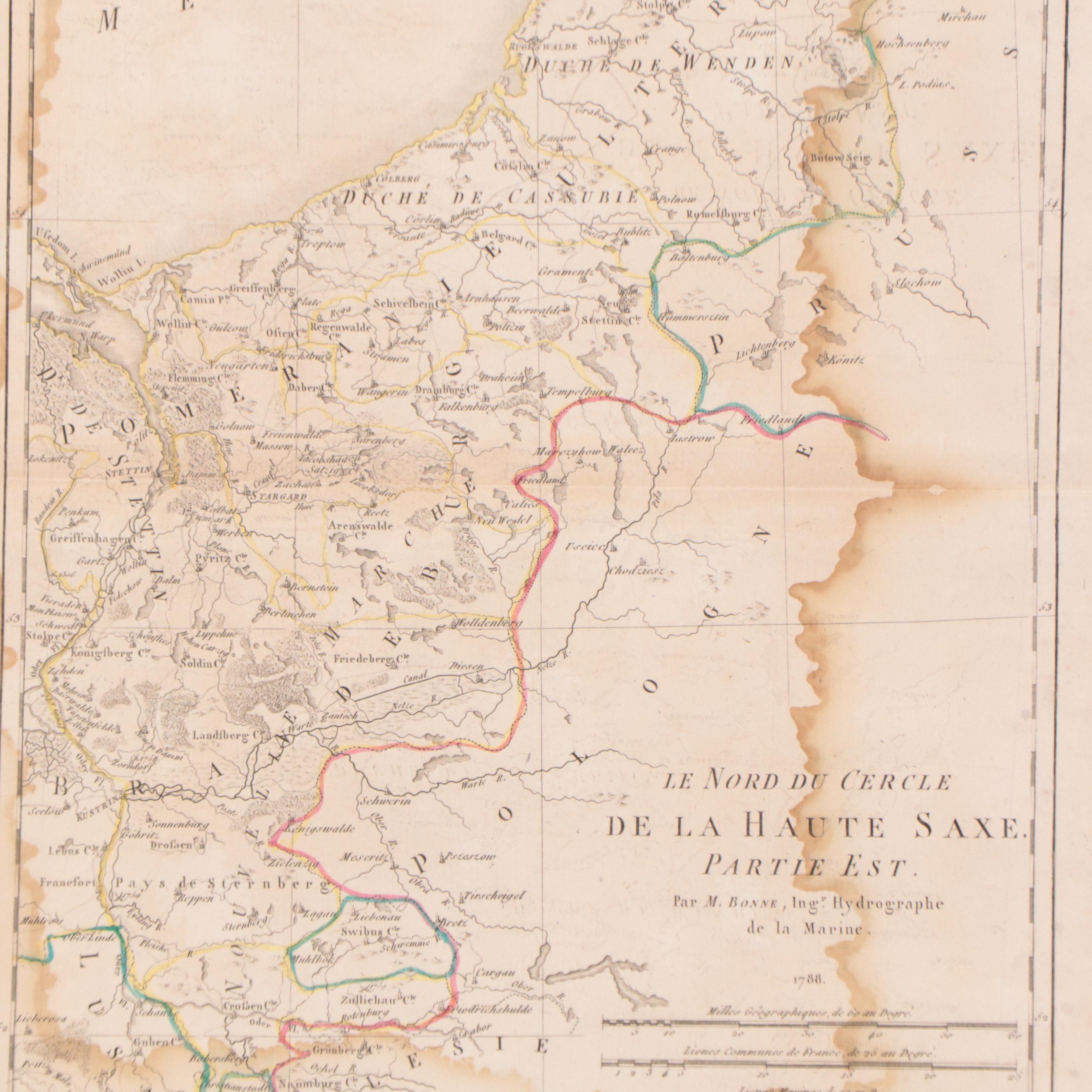 Rigobert Bonne Hand-Colored Map "Le Nord du Cercle de la Haute Saxe. Partie Est"