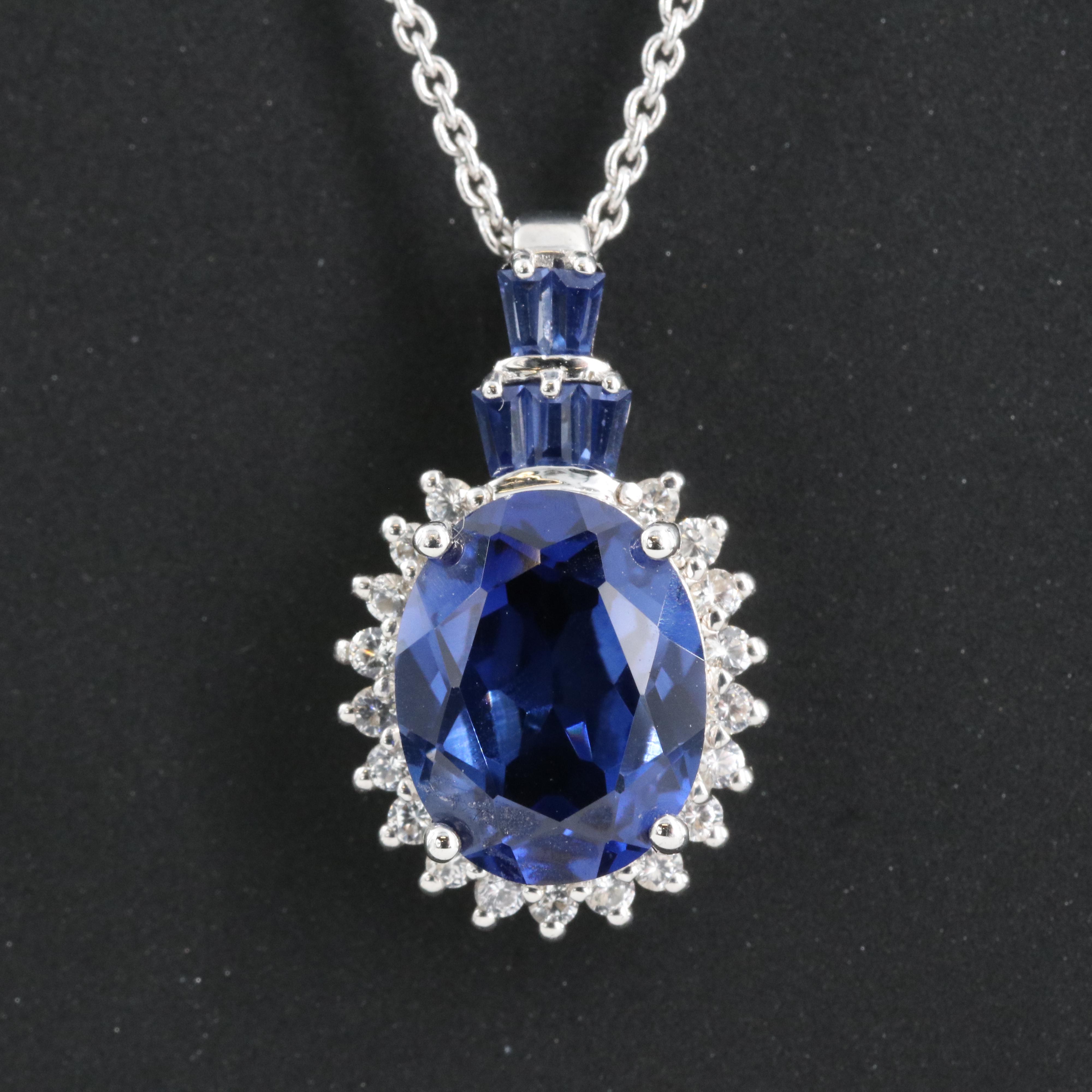 Sterling Sapphire Pendant Necklace
