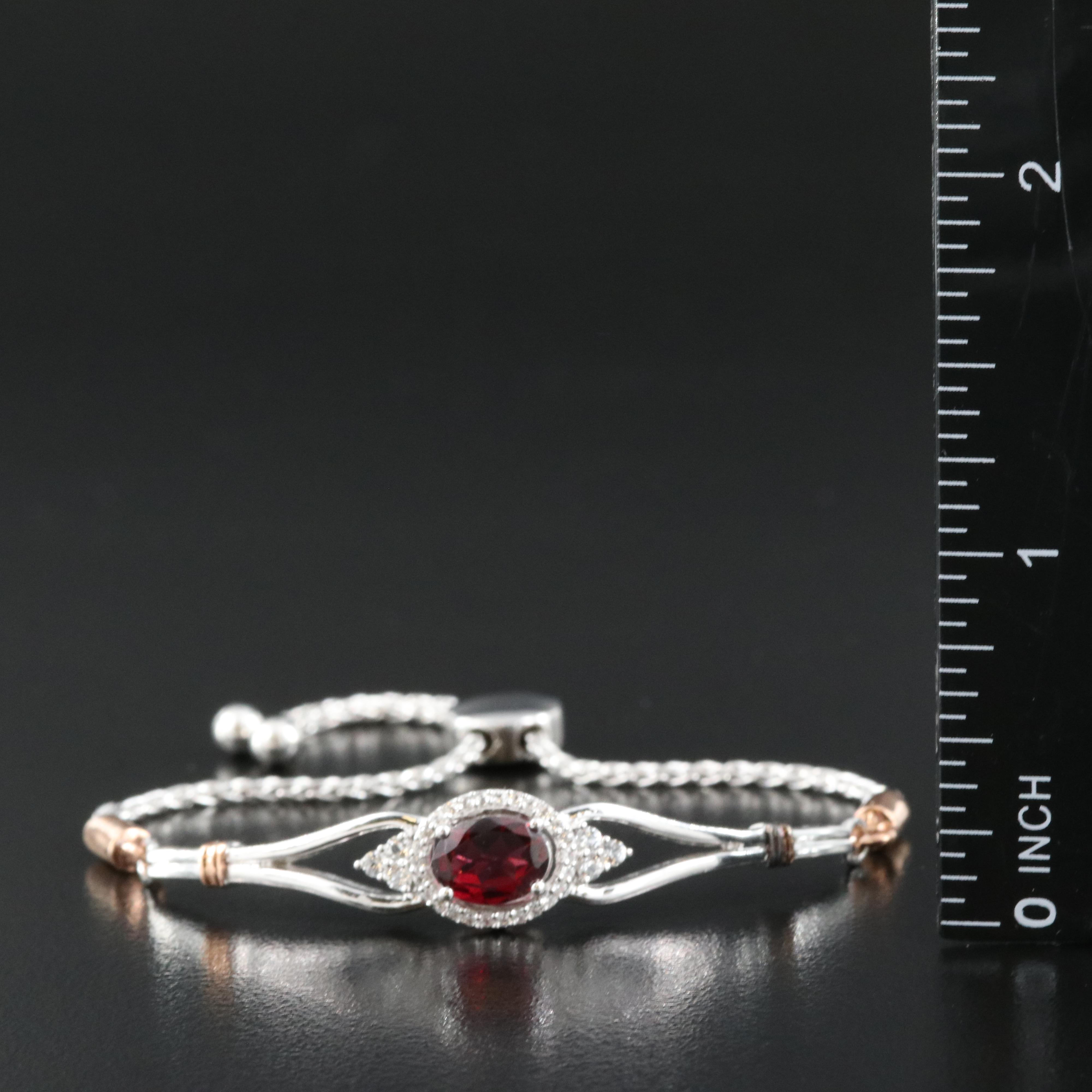 Sterling Garnet and Topaz Bolo Bracelet with 10K Rose Gold Accents