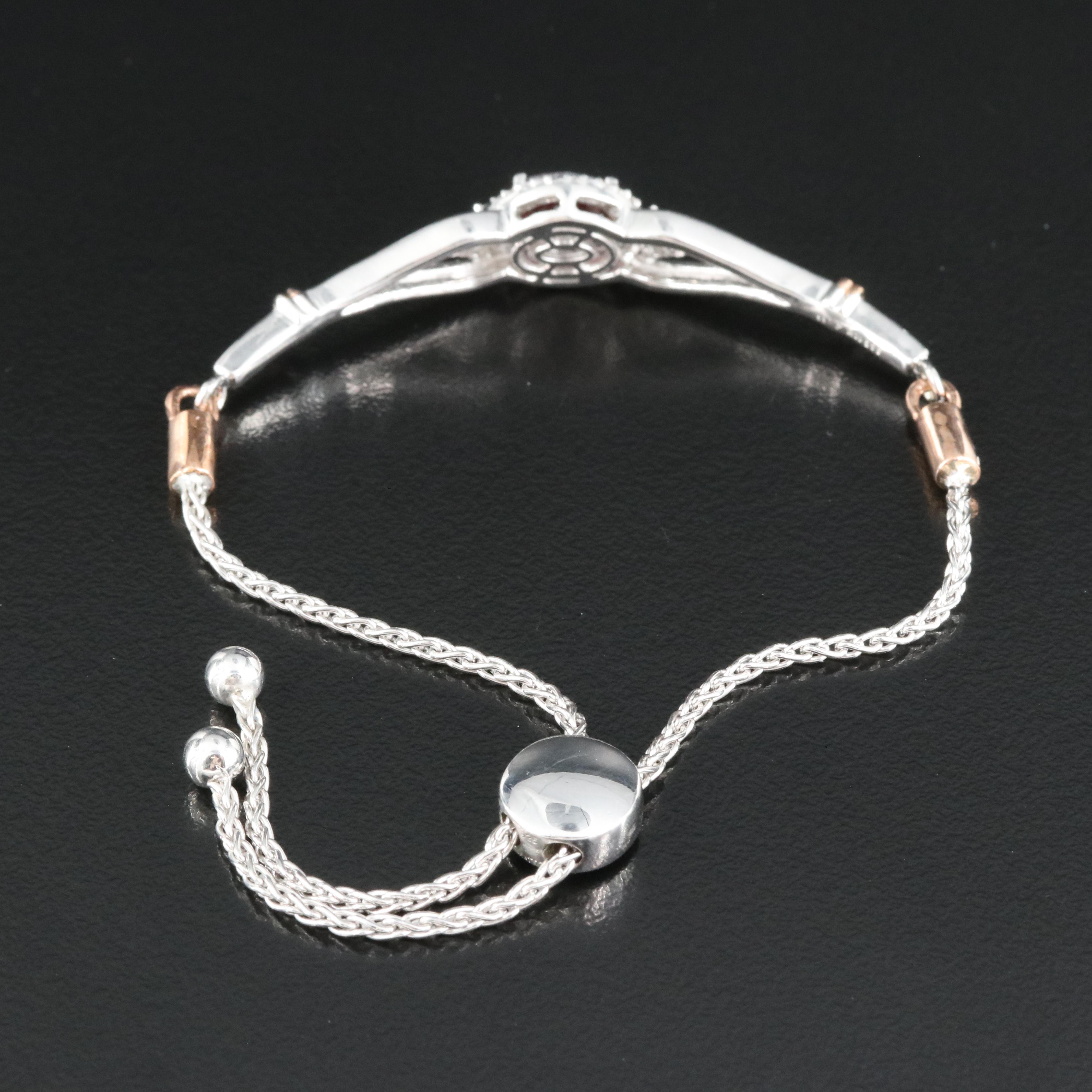 Sterling Garnet and Topaz Bolo Bracelet with 10K Rose Gold Accents