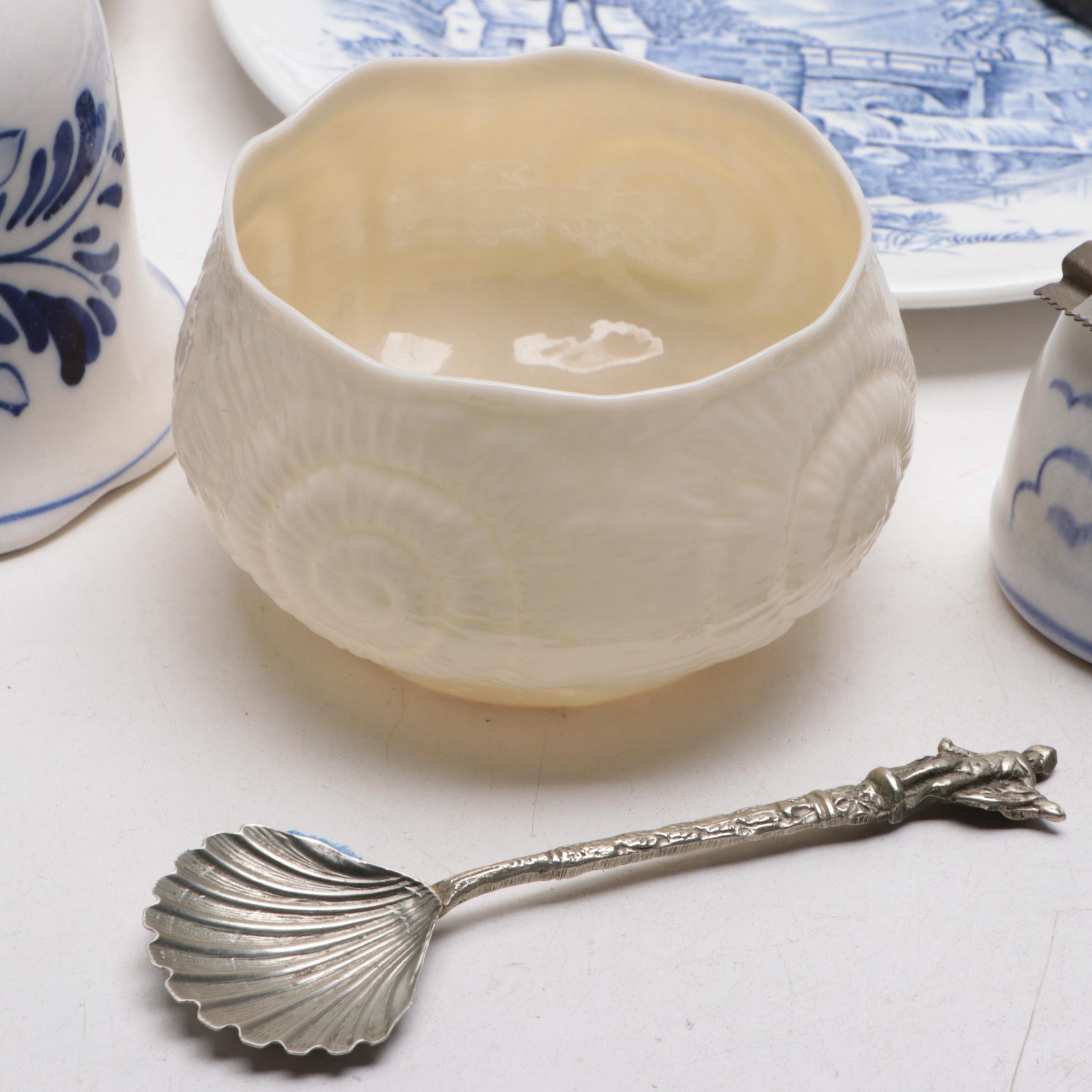 Blue and White Ceramic Fountain, Wedgwood "Countryside" Plate and More