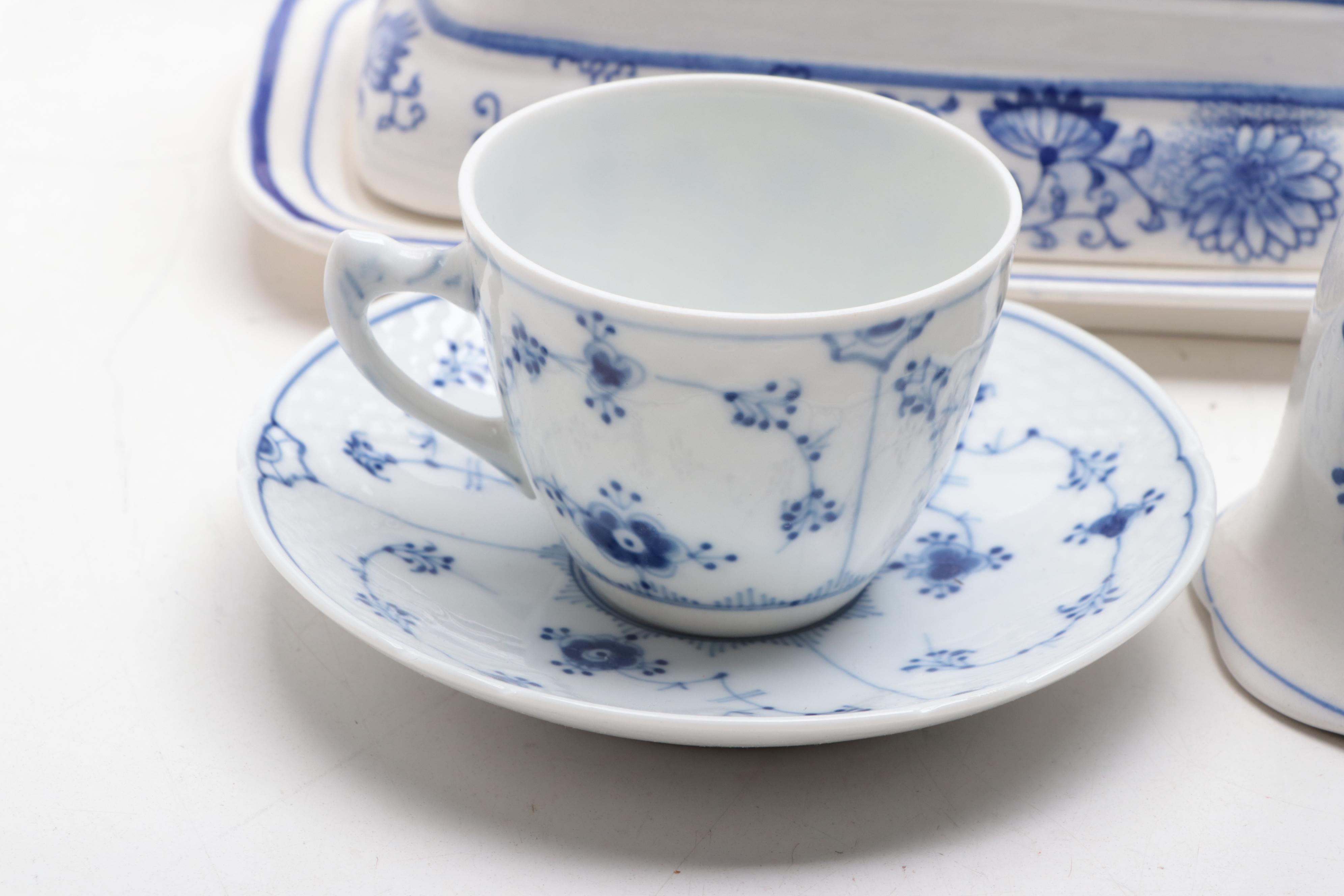 Blue and White Ceramic Fountain, Wedgwood "Countryside" Plate and More