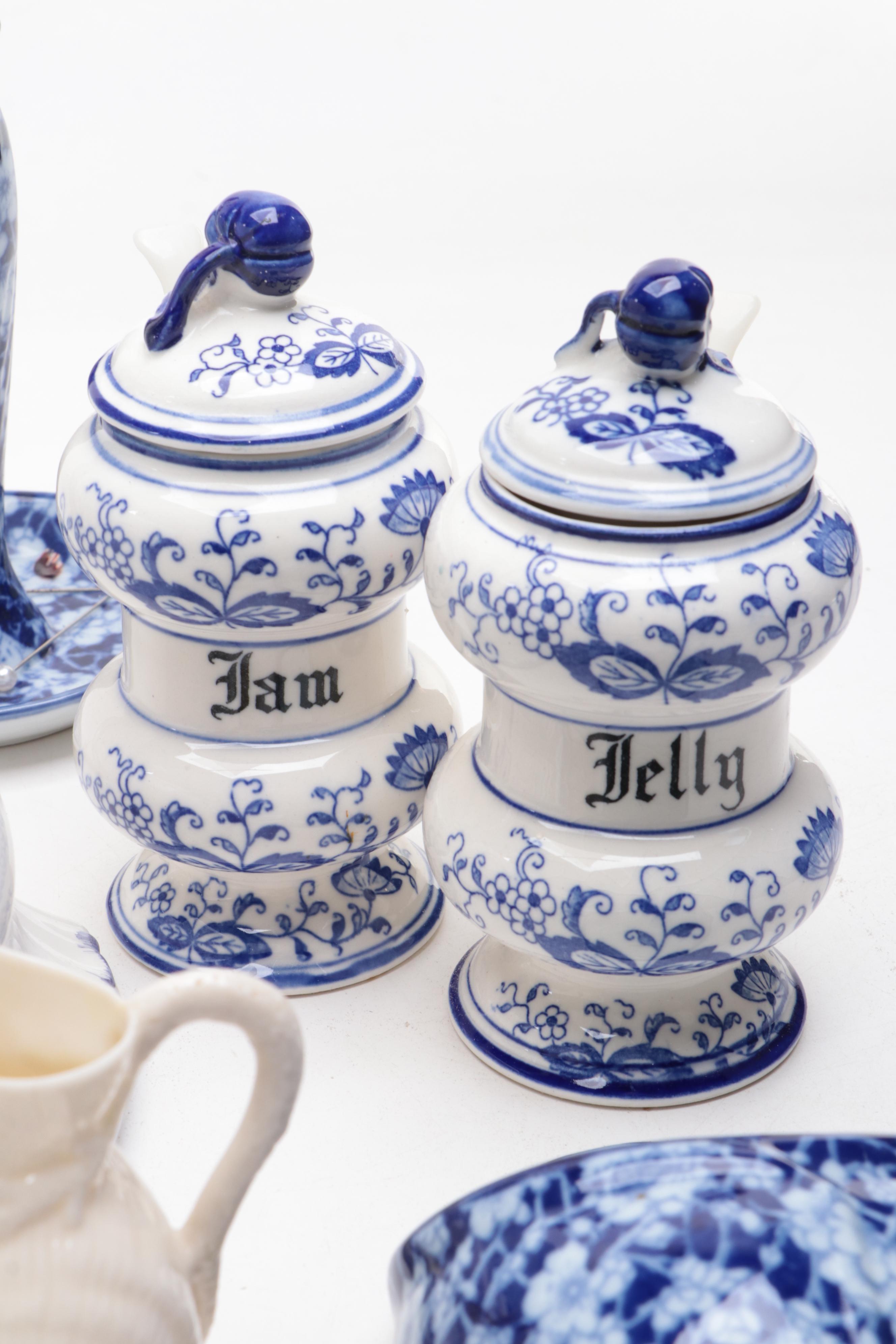 Blue and White Ceramic Fountain, Wedgwood "Countryside" Plate and More