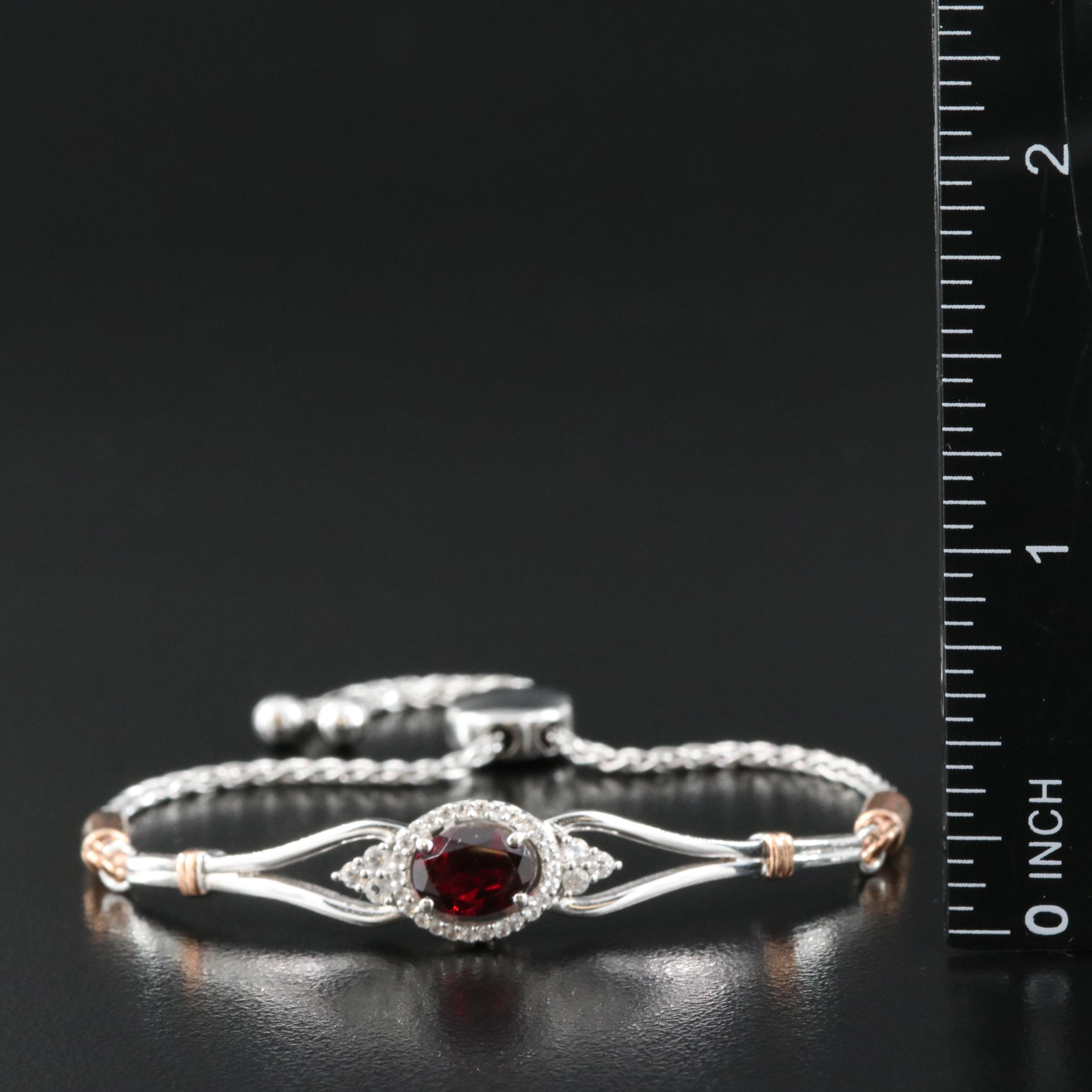 Sterling Garnet and Topaz Bolo Bracelet with 10K Rose Gold Accents