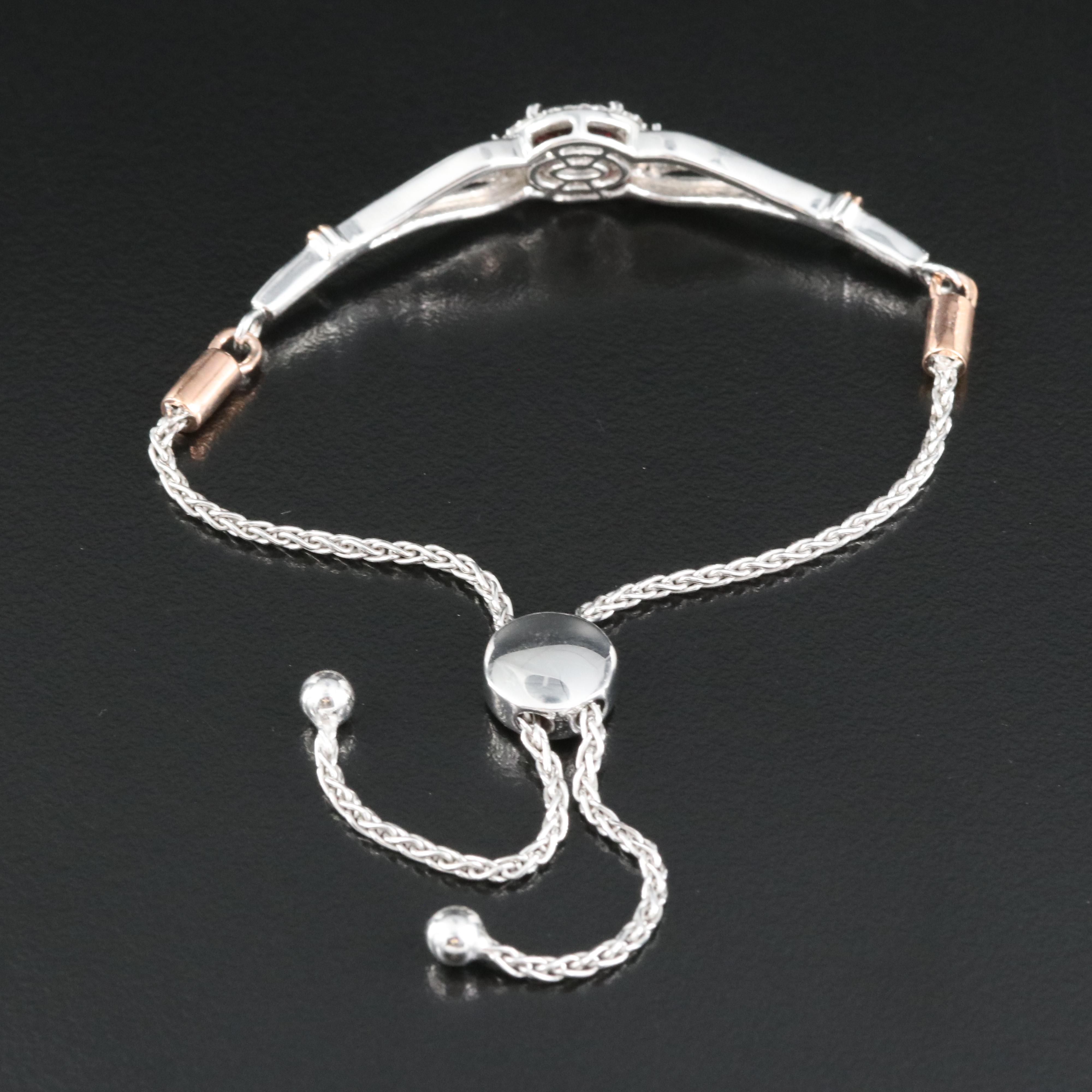 Sterling Garnet and Topaz Bolo Bracelet with 10K Rose Gold Accents