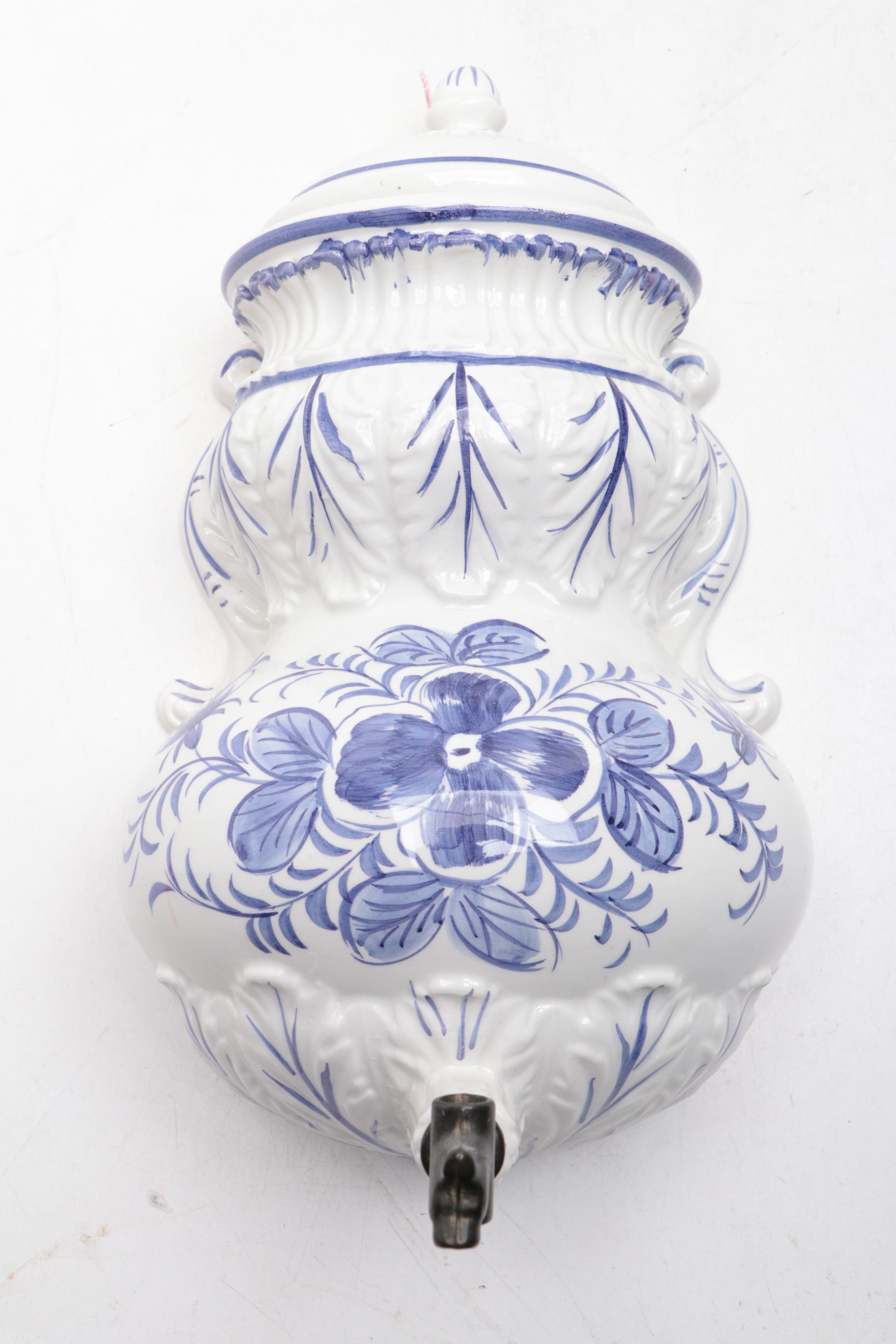 Blue and White Ceramic Fountain, Wedgwood "Countryside" Plate and More