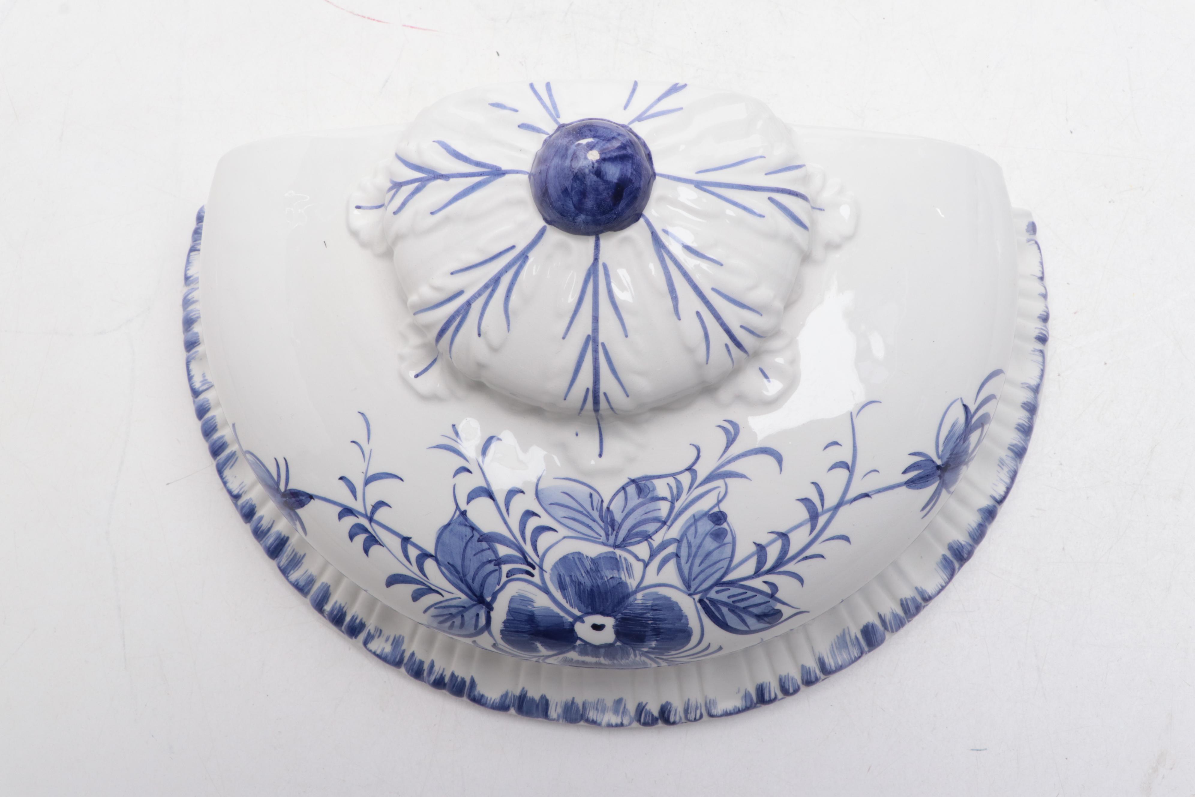 Blue and White Ceramic Fountain, Wedgwood "Countryside" Plate and More