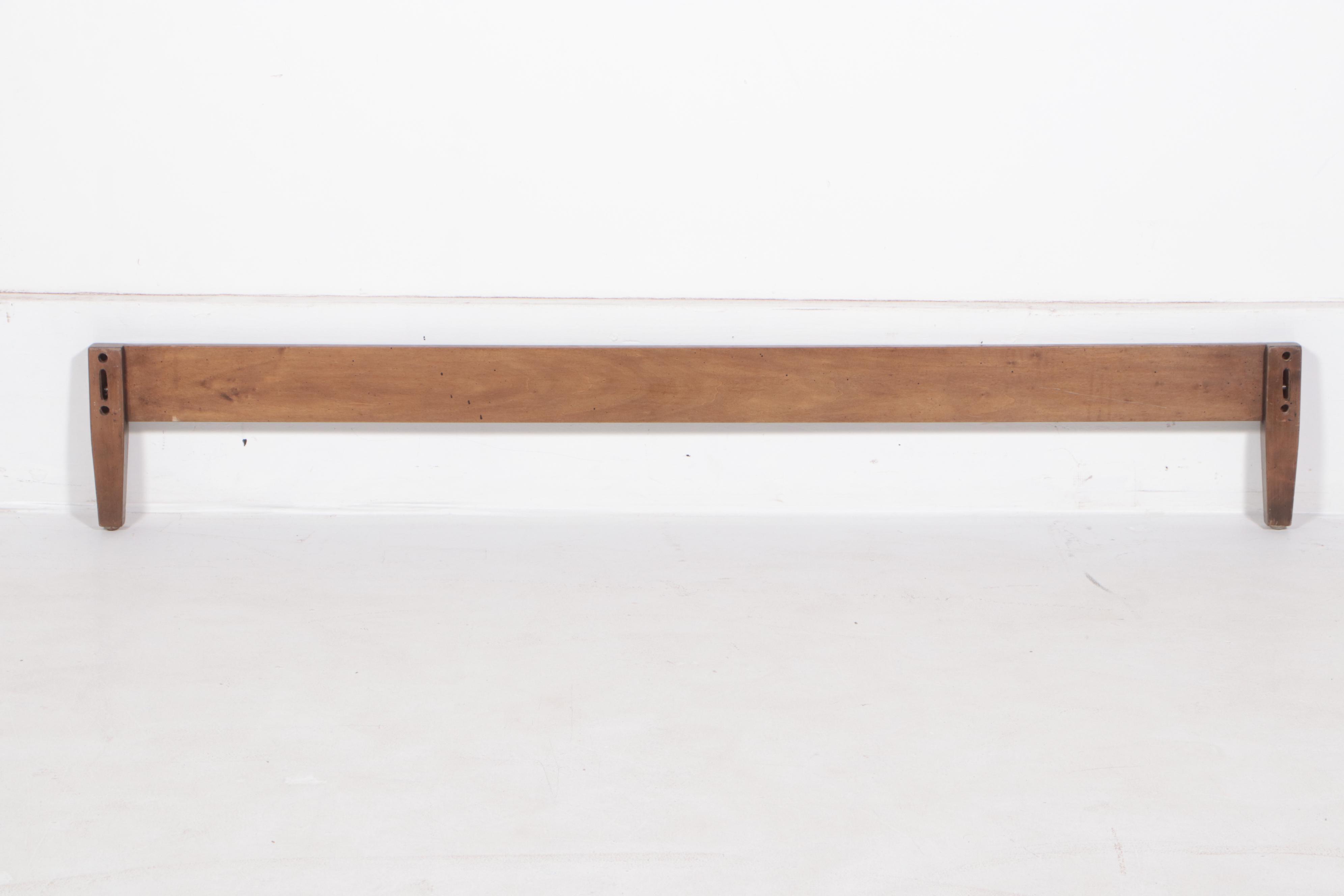 IMid Century Modern Olive Ash Burl and Brass Queen Headboard and Footboard