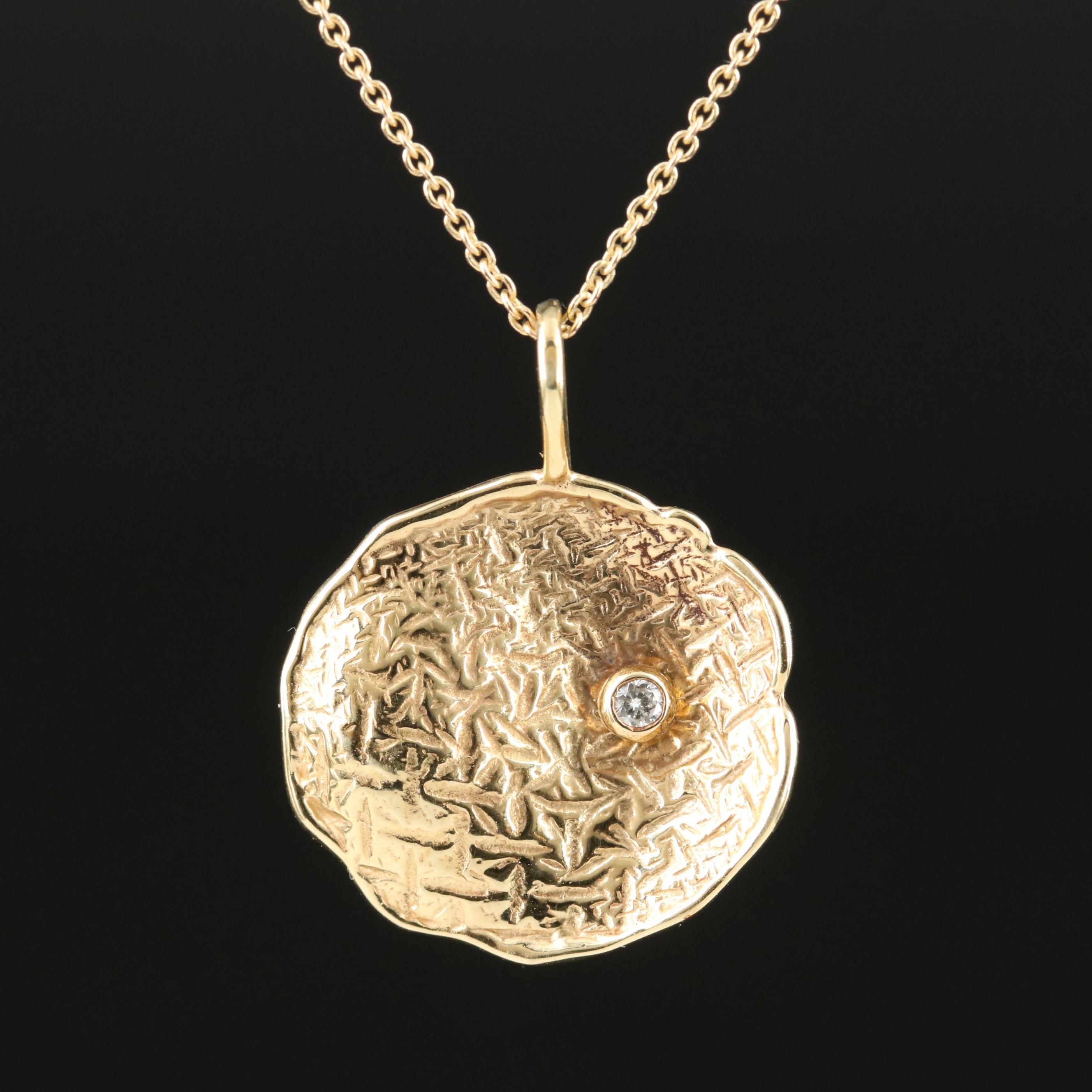 14K 0.02 CT Diamond Textured Pendant Necklace