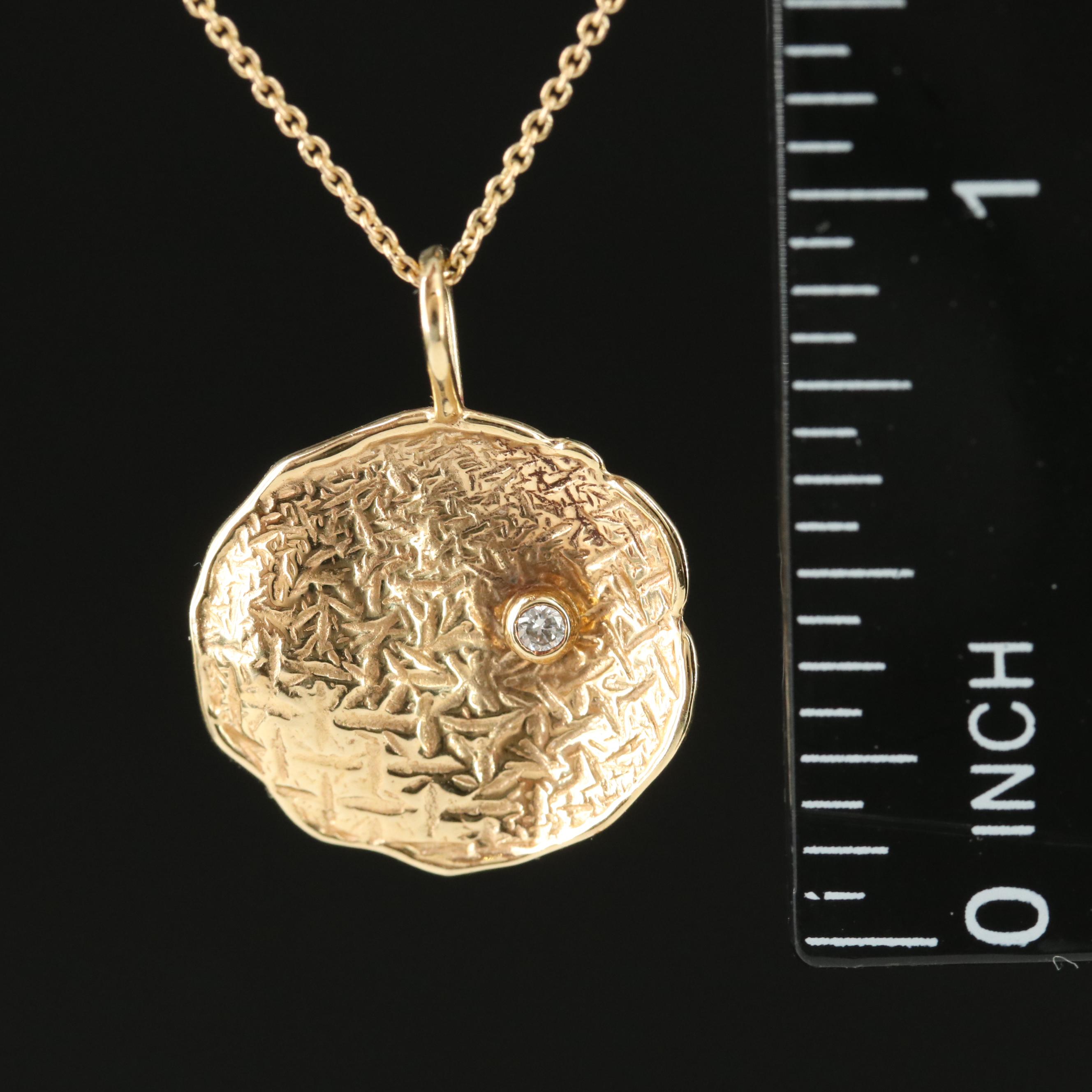 14K 0.02 CT Diamond Textured Pendant Necklace