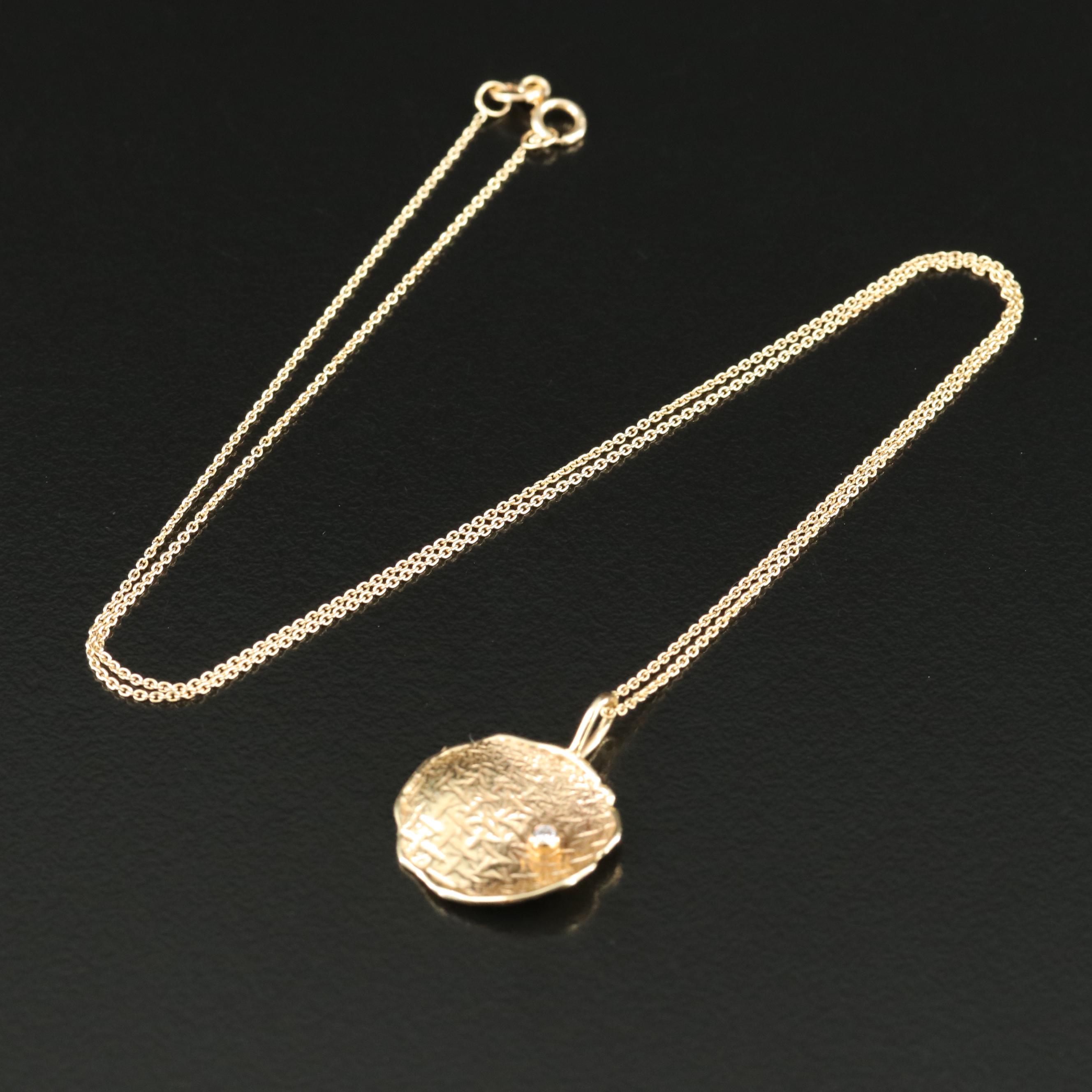 14K 0.02 CT Diamond Textured Pendant Necklace