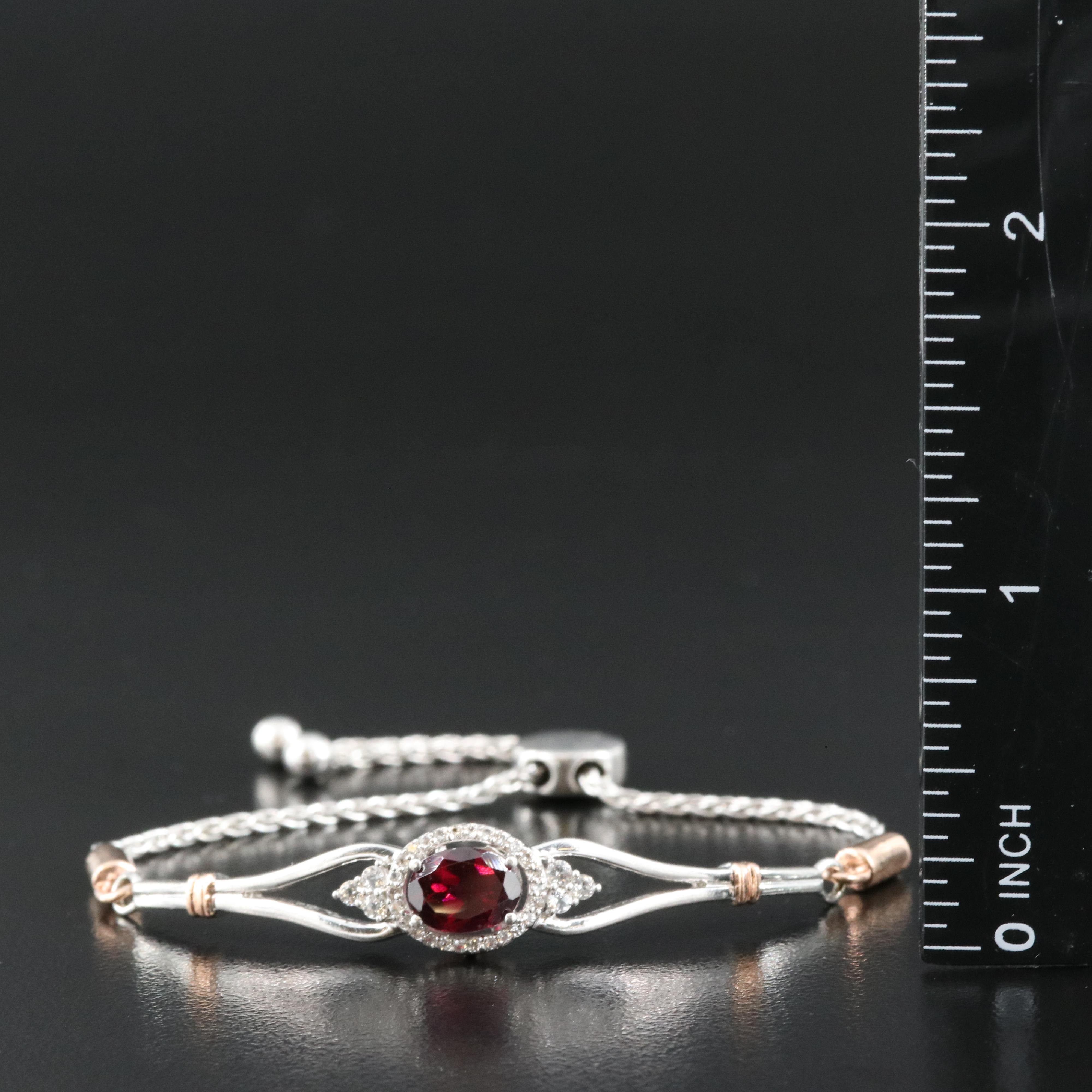 Sterling Garnet and Topaz Bolo Bracelet with 10K Rose Gold Accents