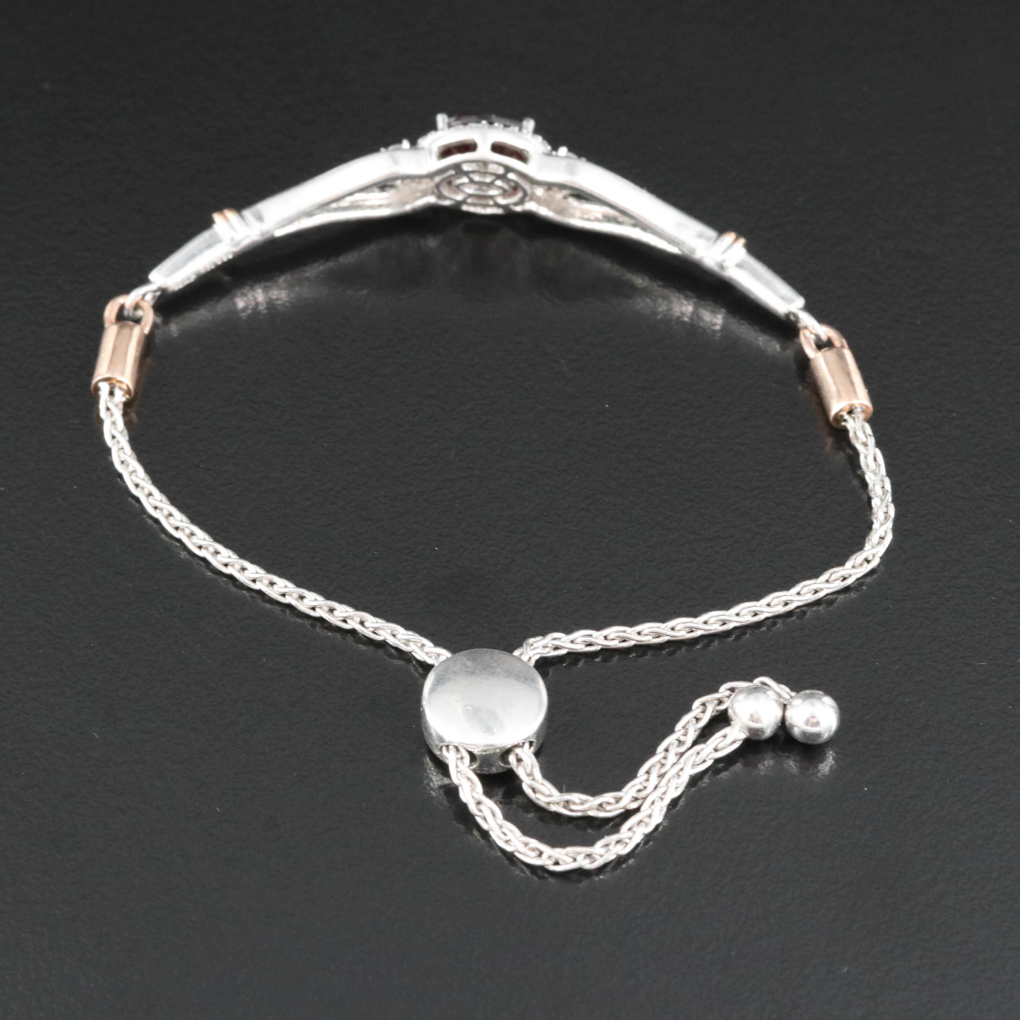 Sterling Garnet and Topaz Bolo Bracelet with 10K Rose Gold Accents