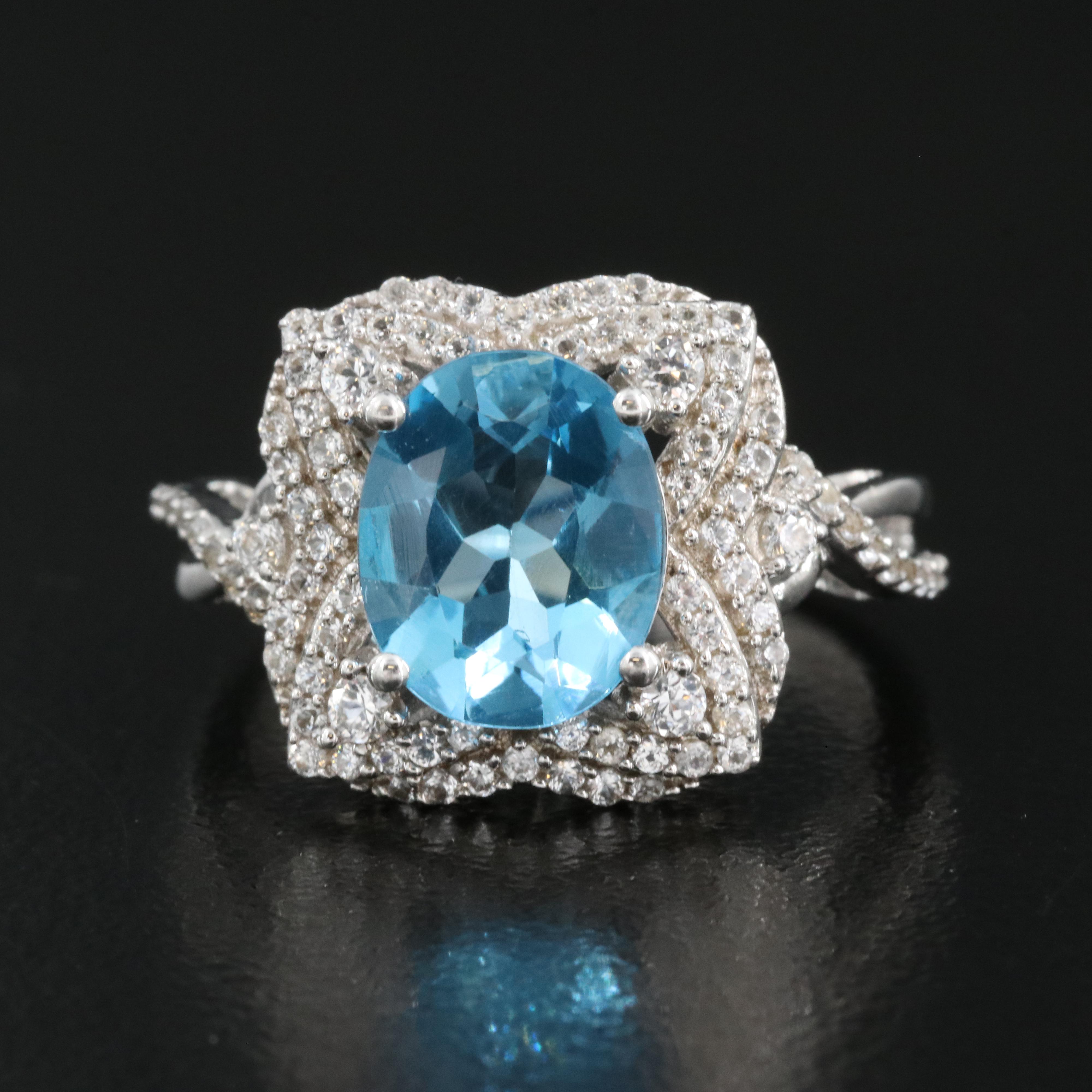 Sterling Swiss Blue Topaz and Sapphire Ring