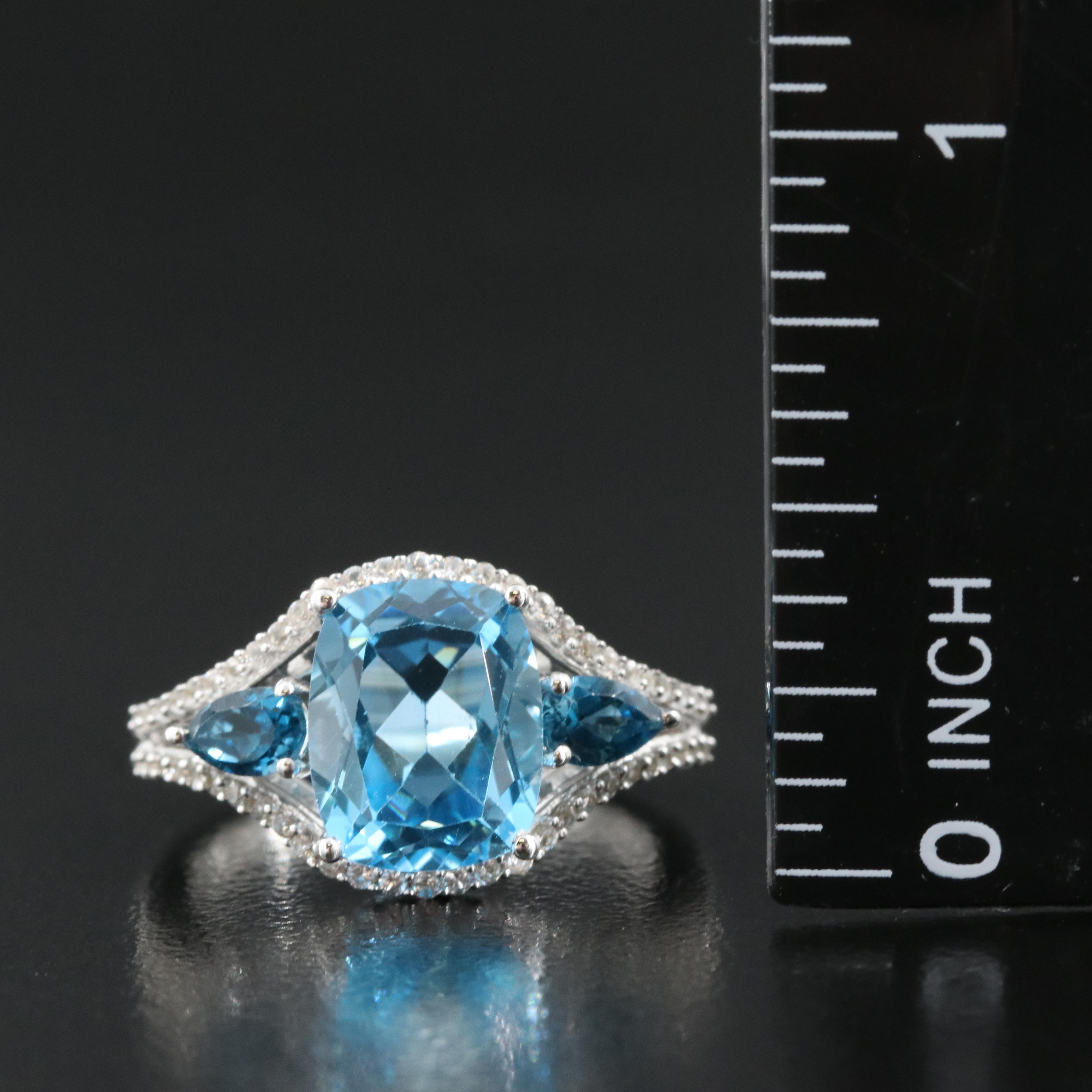 Sterling Swiss Blue Topaz, London Blue Topaz and Sapphire Ring