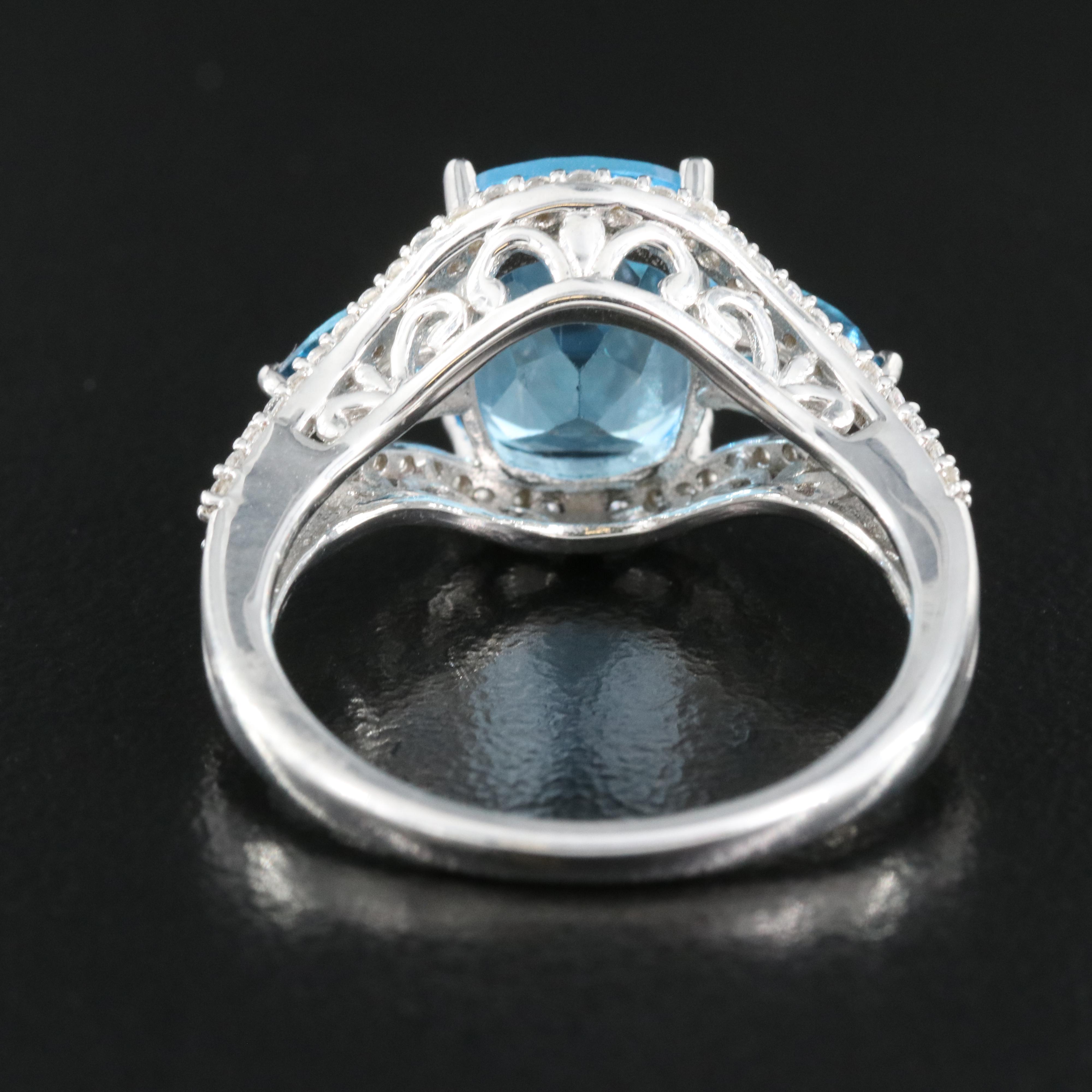 Sterling Swiss Blue Topaz, London Blue Topaz and Sapphire Ring
