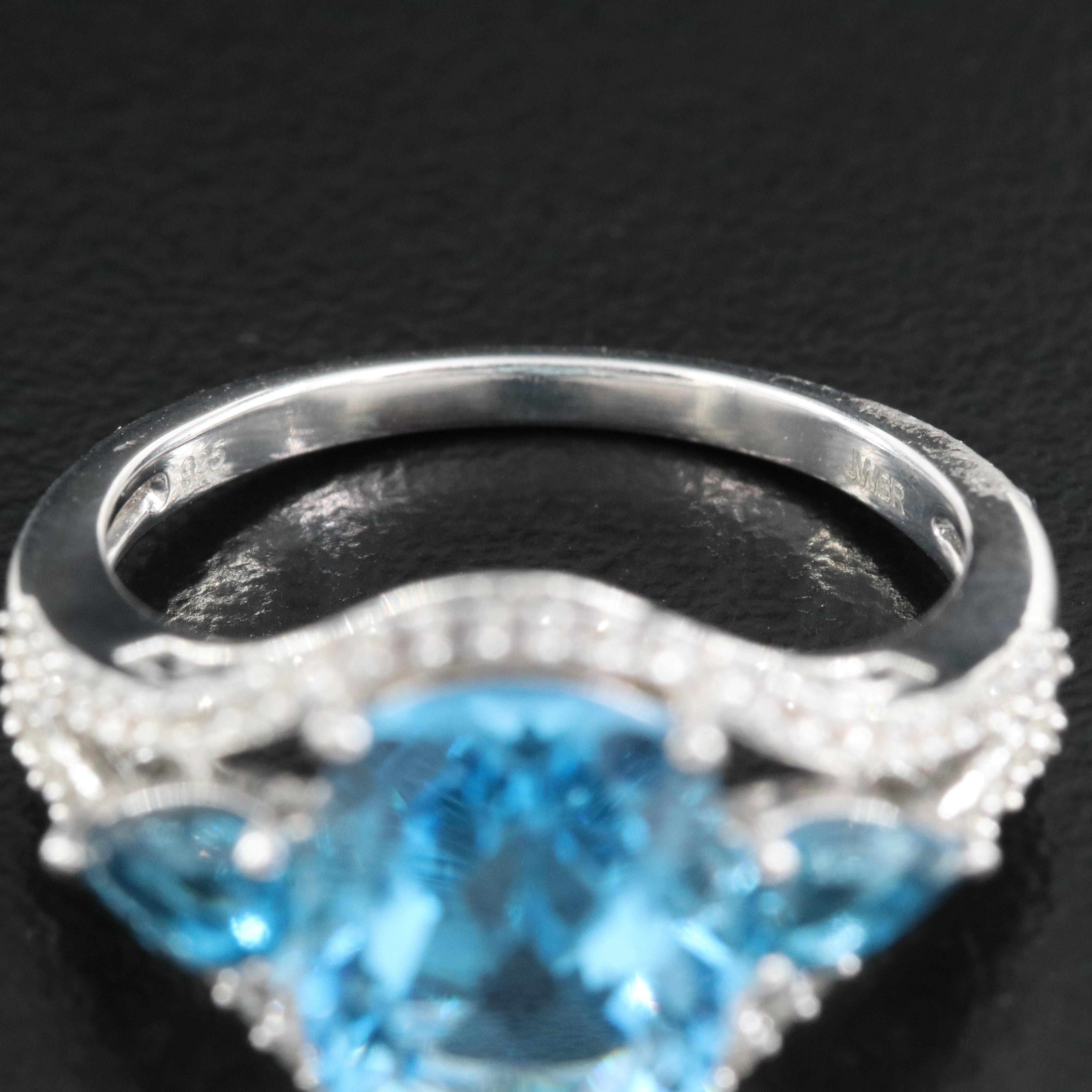 Sterling Swiss Blue Topaz, London Blue Topaz and Sapphire Ring