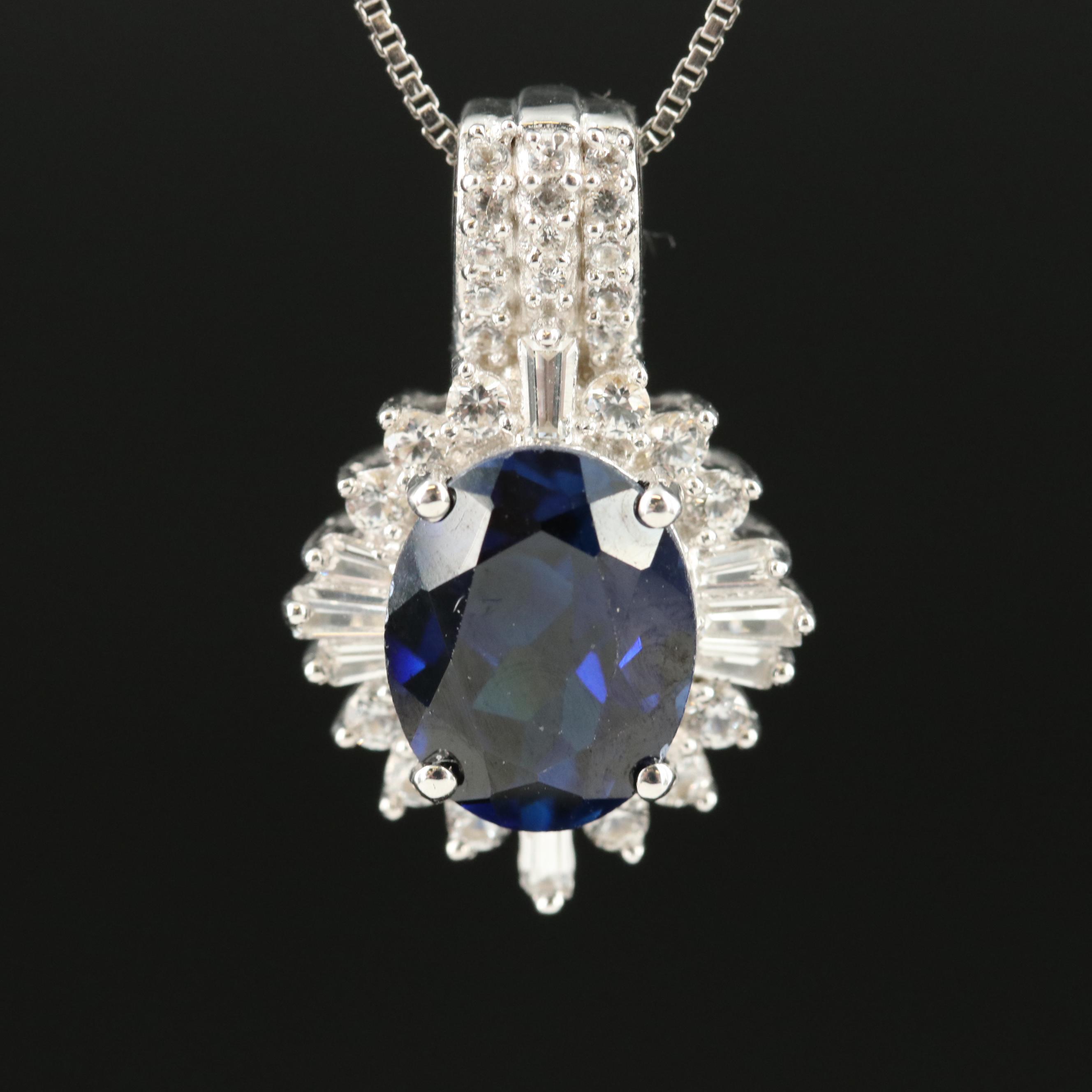 Sterling Sapphire and White Sapphire Pendant Necklace