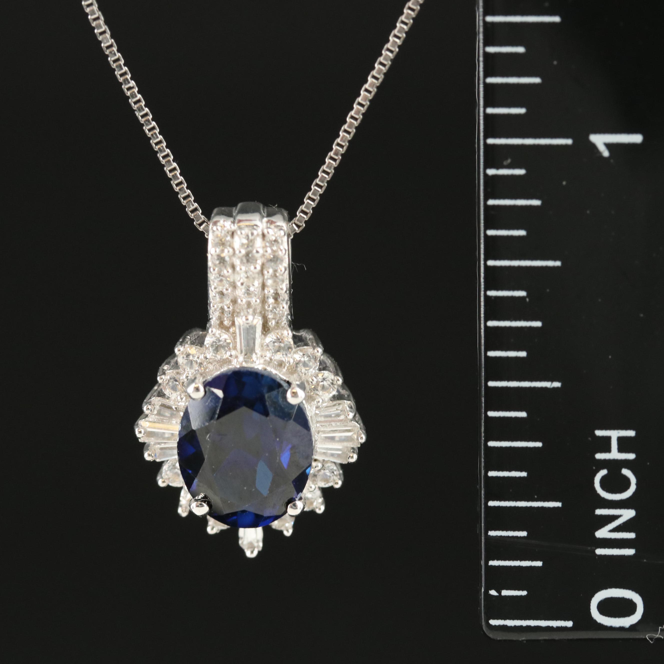 Sterling Sapphire and White Sapphire Pendant Necklace