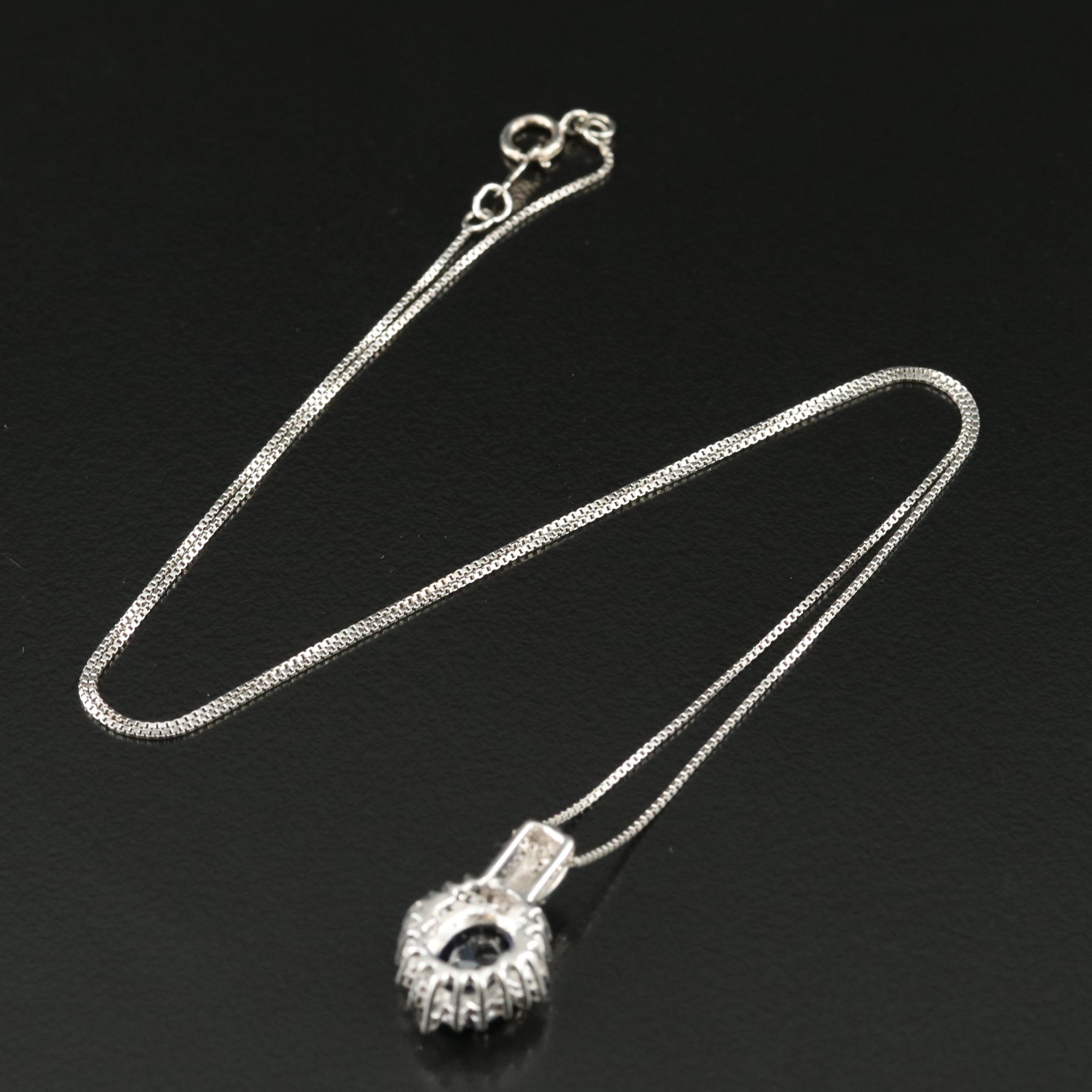 Sterling Sapphire and White Sapphire Pendant Necklace