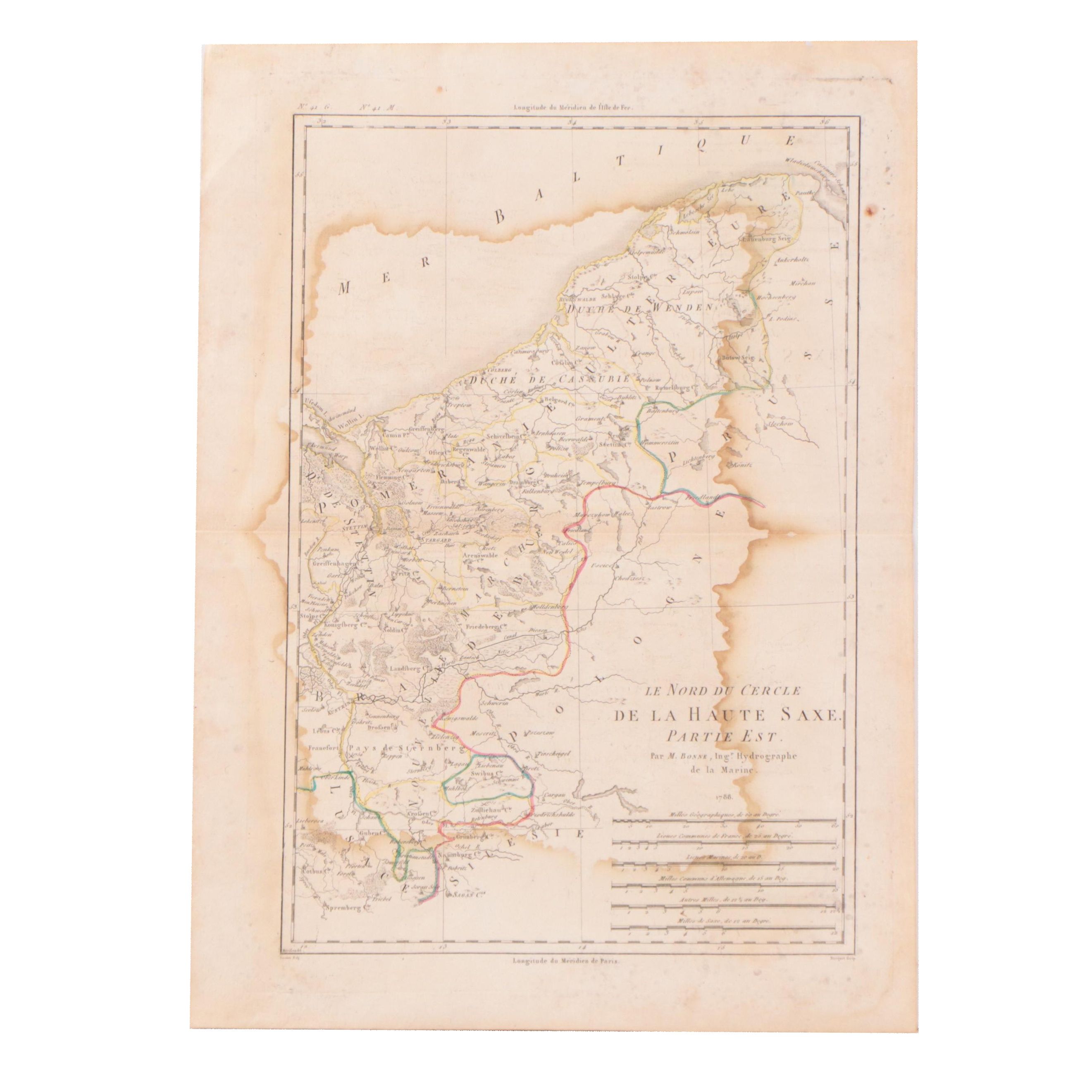 Rigobert Bonne Hand-Colored Map "Le Nord du Cercle de la Haute Saxe. Partie Est"