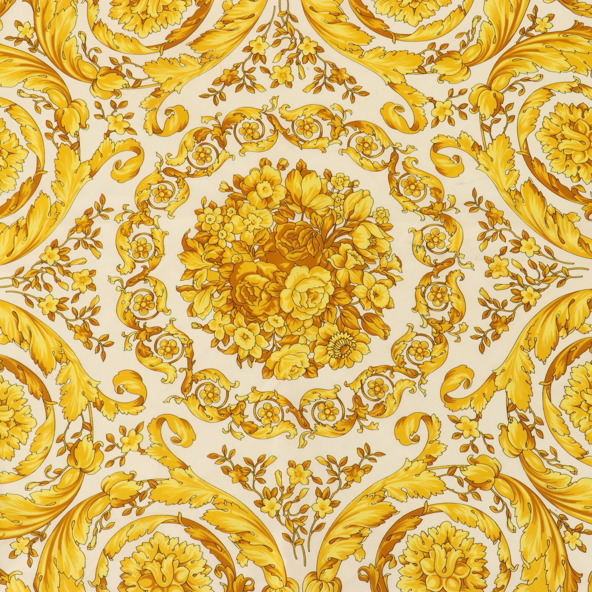 Versace White and Gold Barocco Print Scarf 90 in Silk Twill