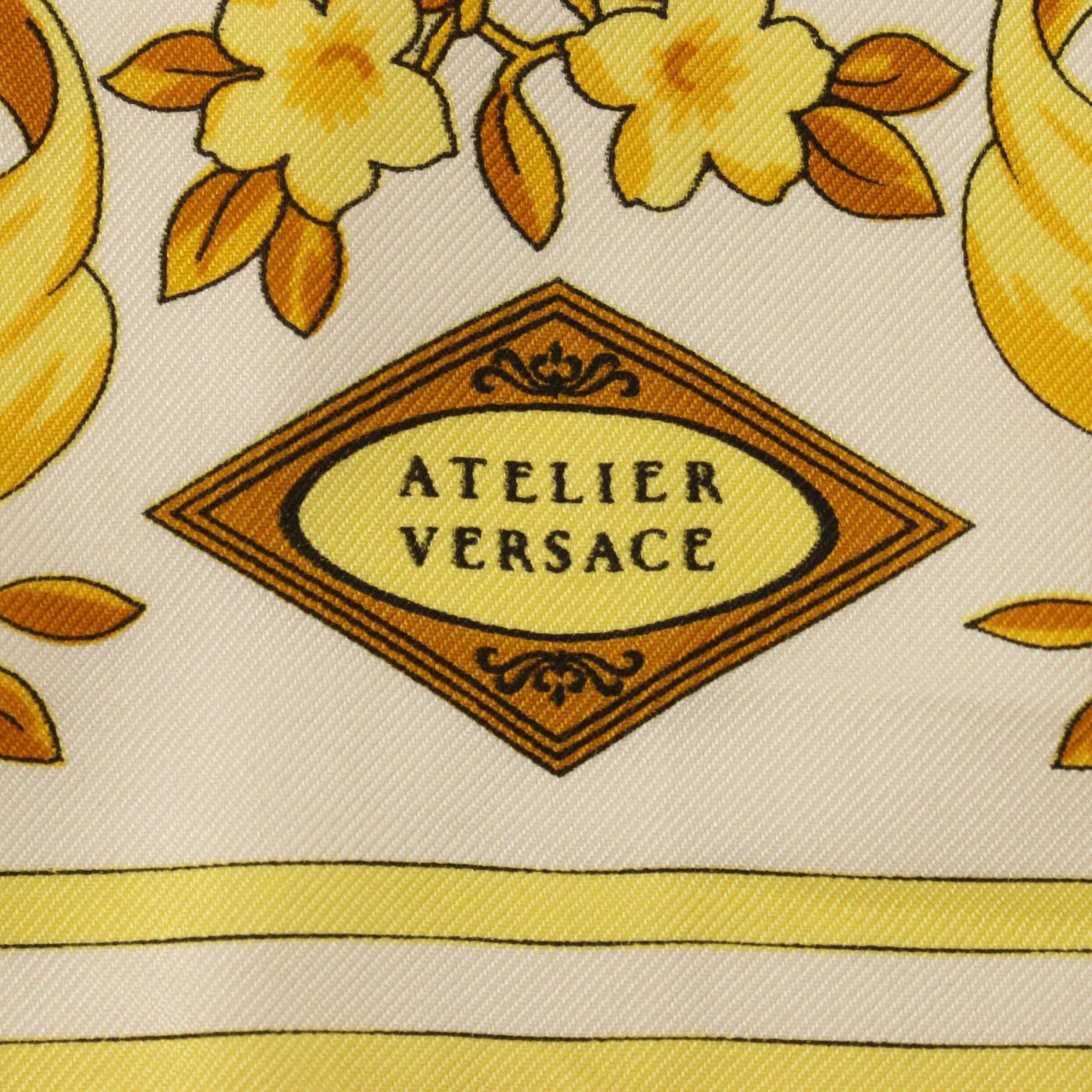 Versace White and Gold Barocco Print Scarf 90 in Silk Twill