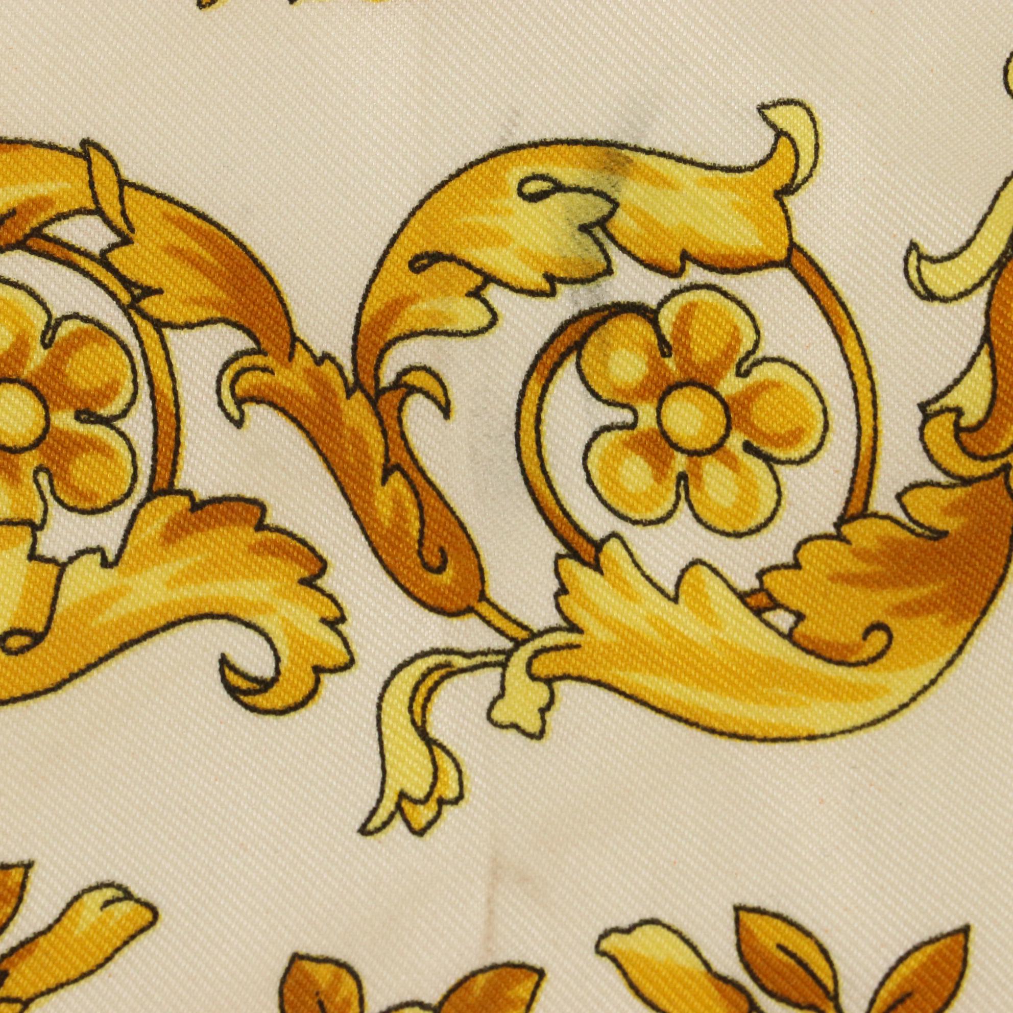 Versace White and Gold Barocco Print Scarf 90 in Silk Twill